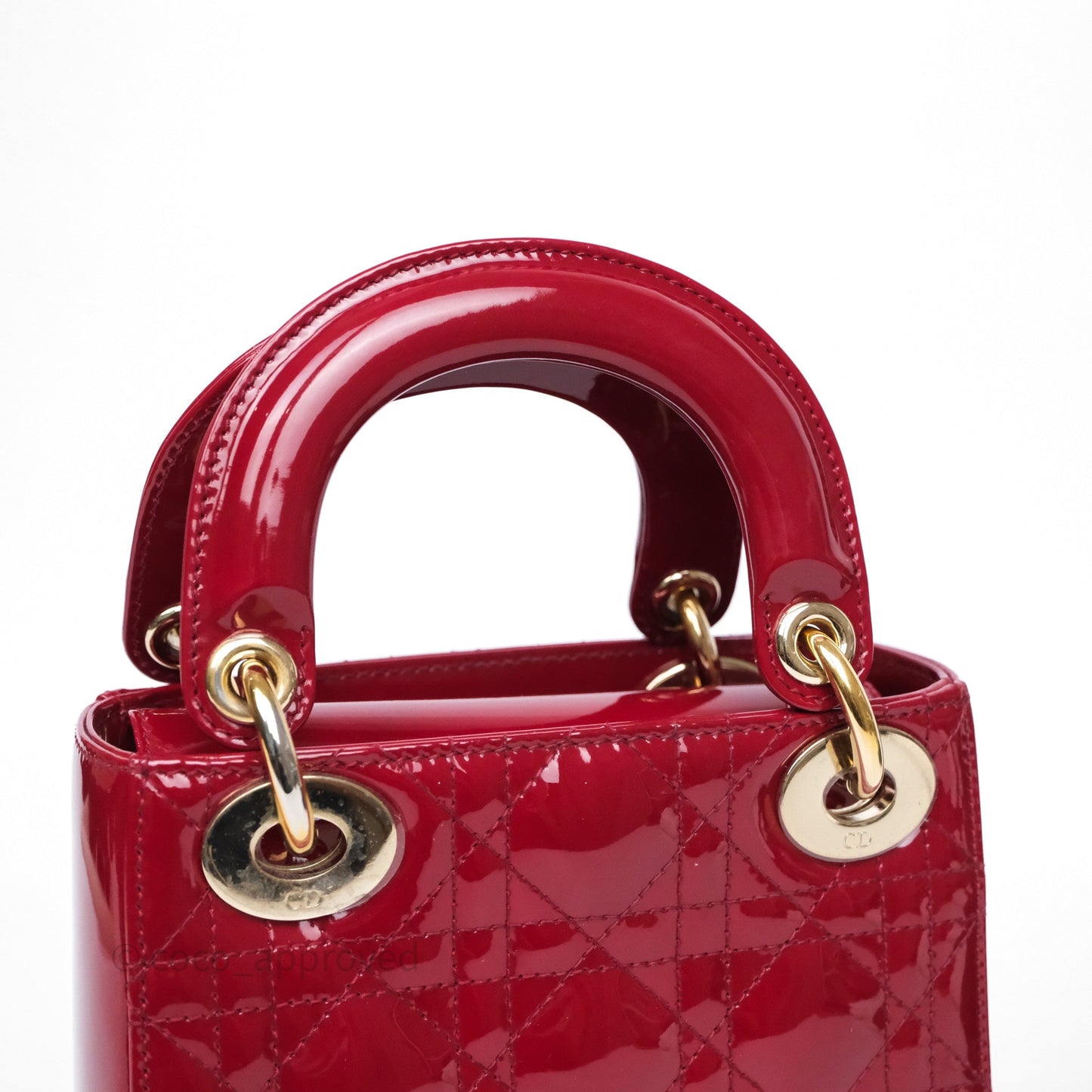 Dior Mini Lady Dior Red Cannage Patent Gold Hardware