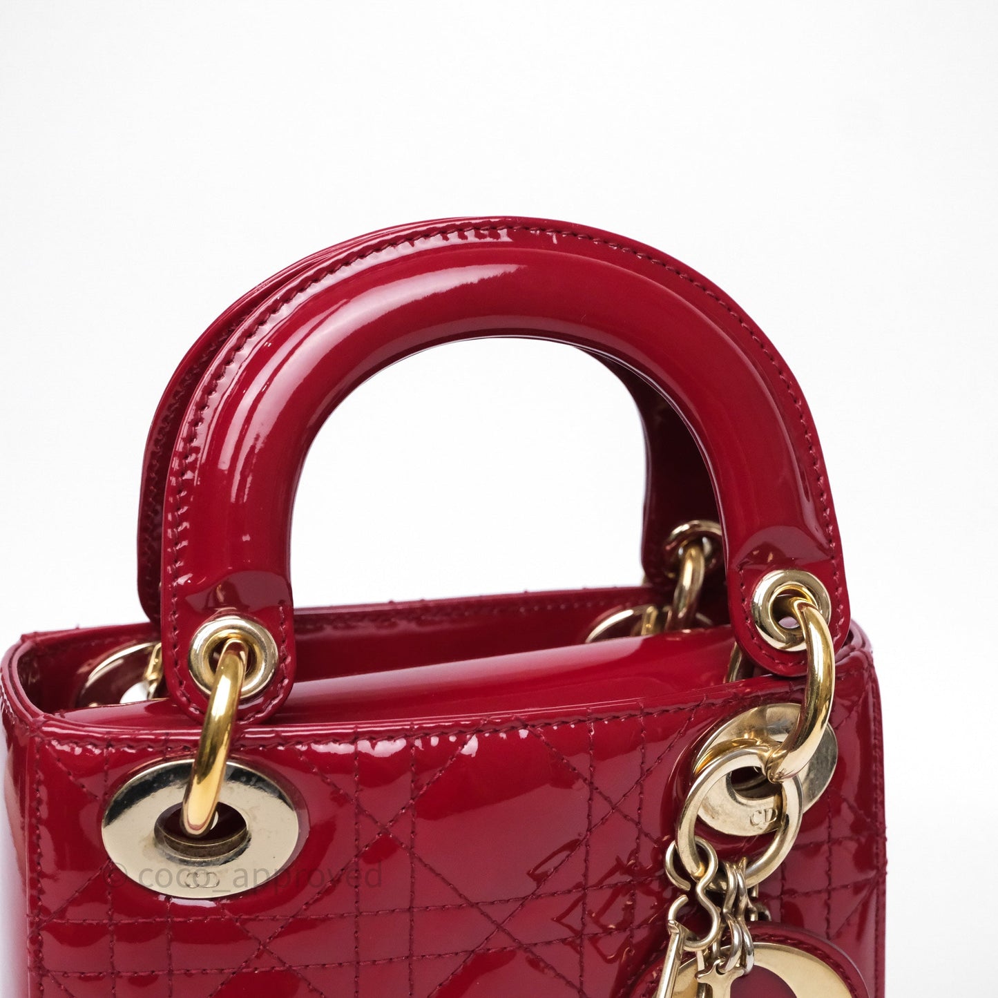 Dior Mini Lady Dior Red Cannage Patent Gold Hardware
