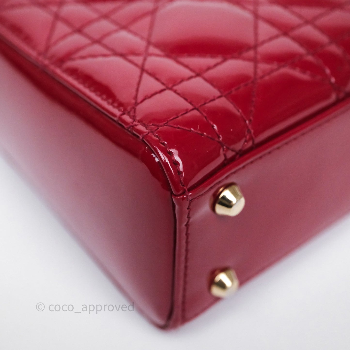 Dior Mini Lady Dior Red Cannage Patent Gold Hardware