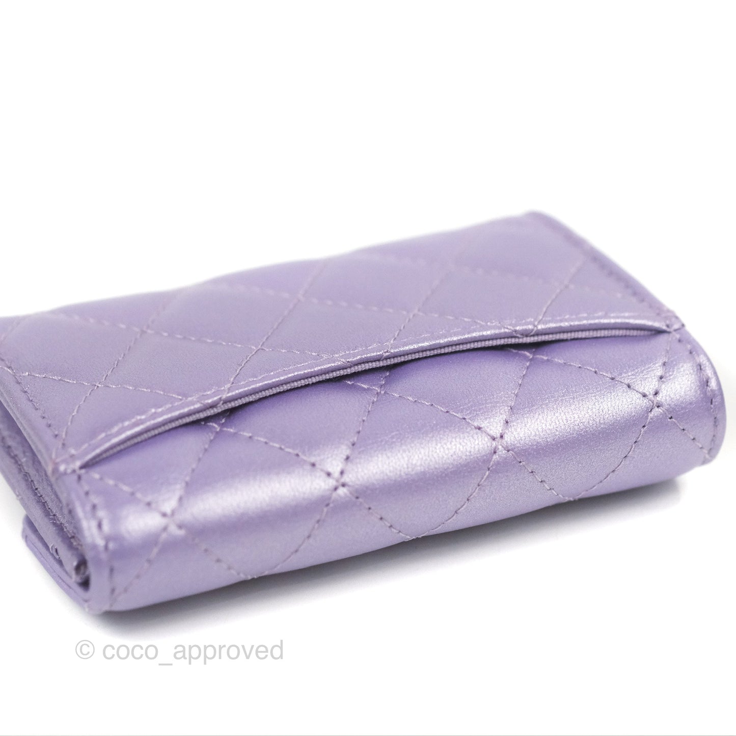 Chanel Classic Flap Card Holder Quilted Iridescent Purple Lambskin Silver Hardware