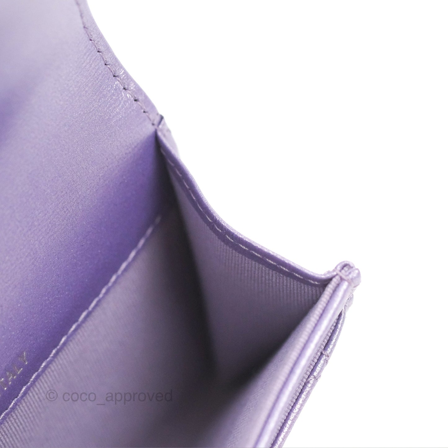 Chanel Classic Flap Card Holder Quilted Iridescent Purple Lambskin Silver Hardware