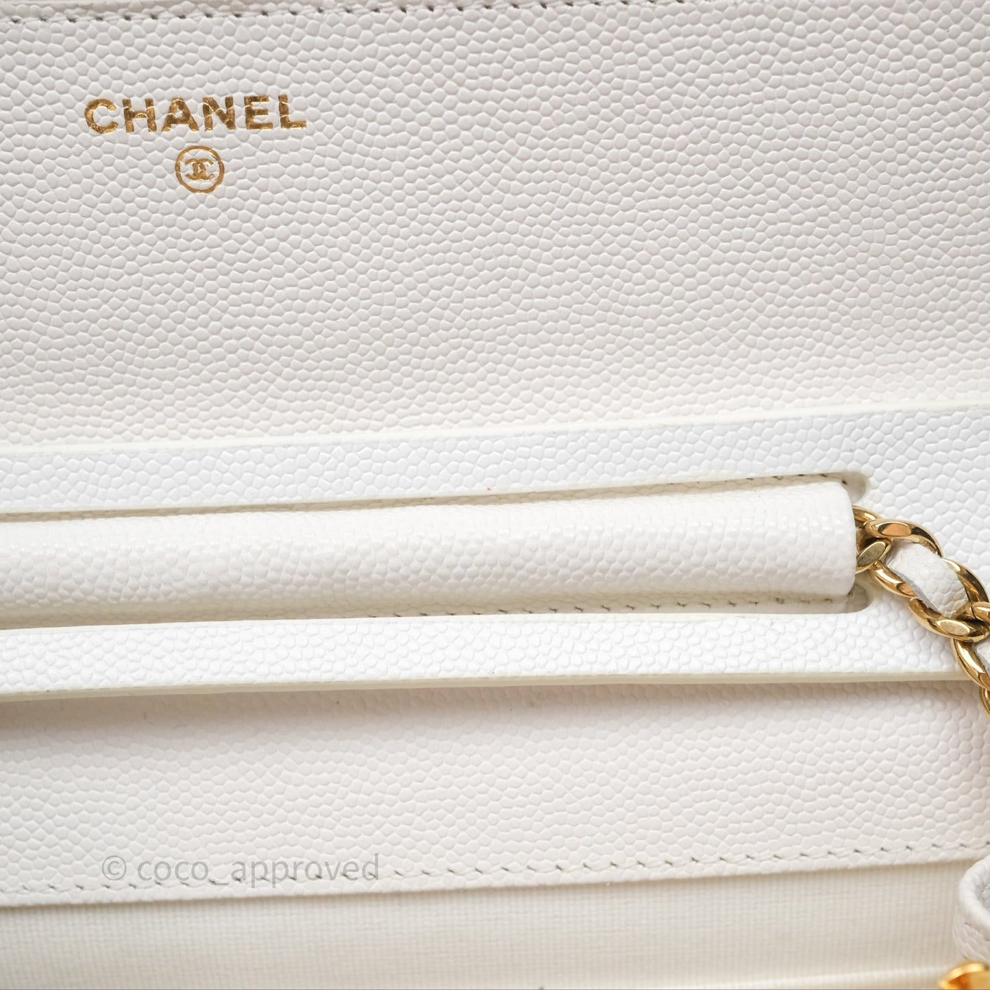 Chanel Quilted Classic Poker Wallet on Chain WOC White Caviar Gold Hardware