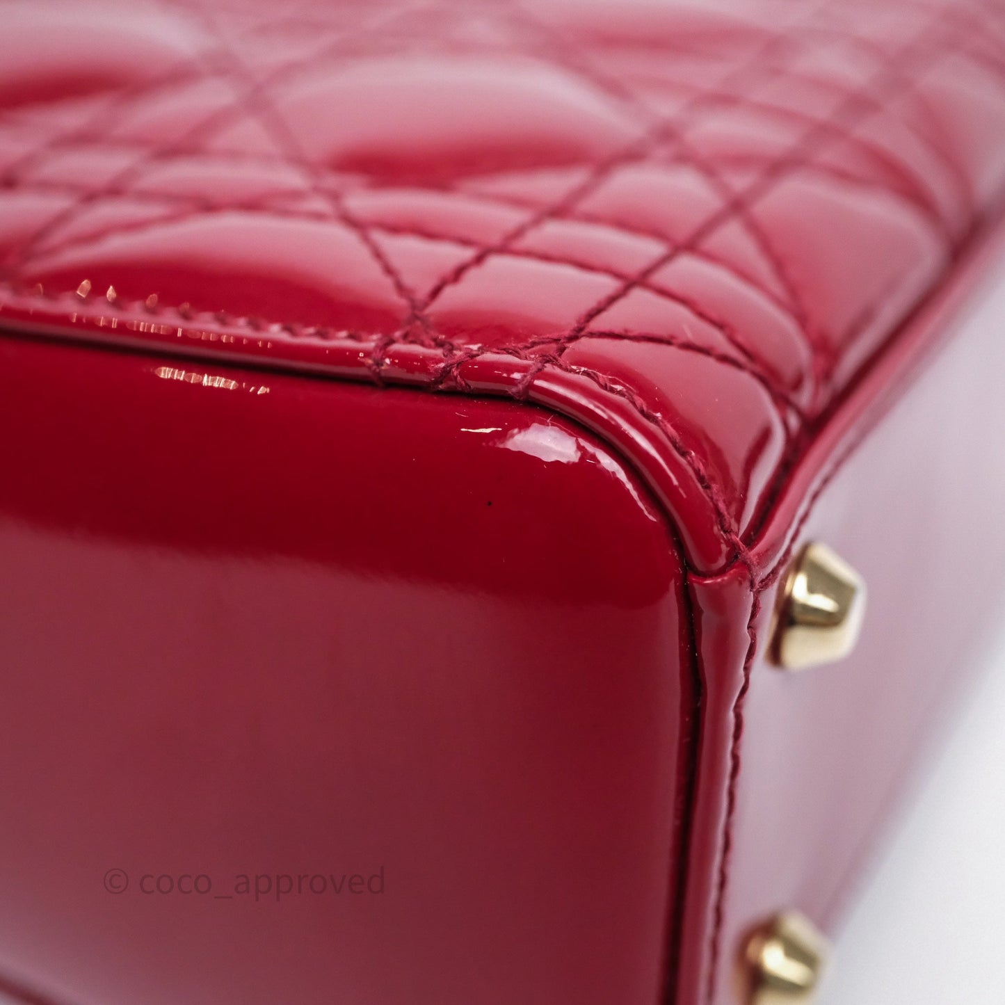 Dior Mini Lady Dior Red Cannage Patent Gold Hardware