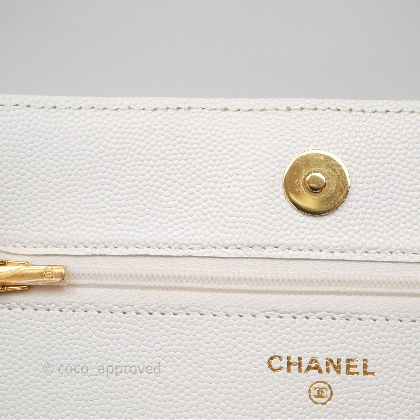 Chanel Quilted Classic Poker Wallet on Chain WOC White Caviar Gold Hardware