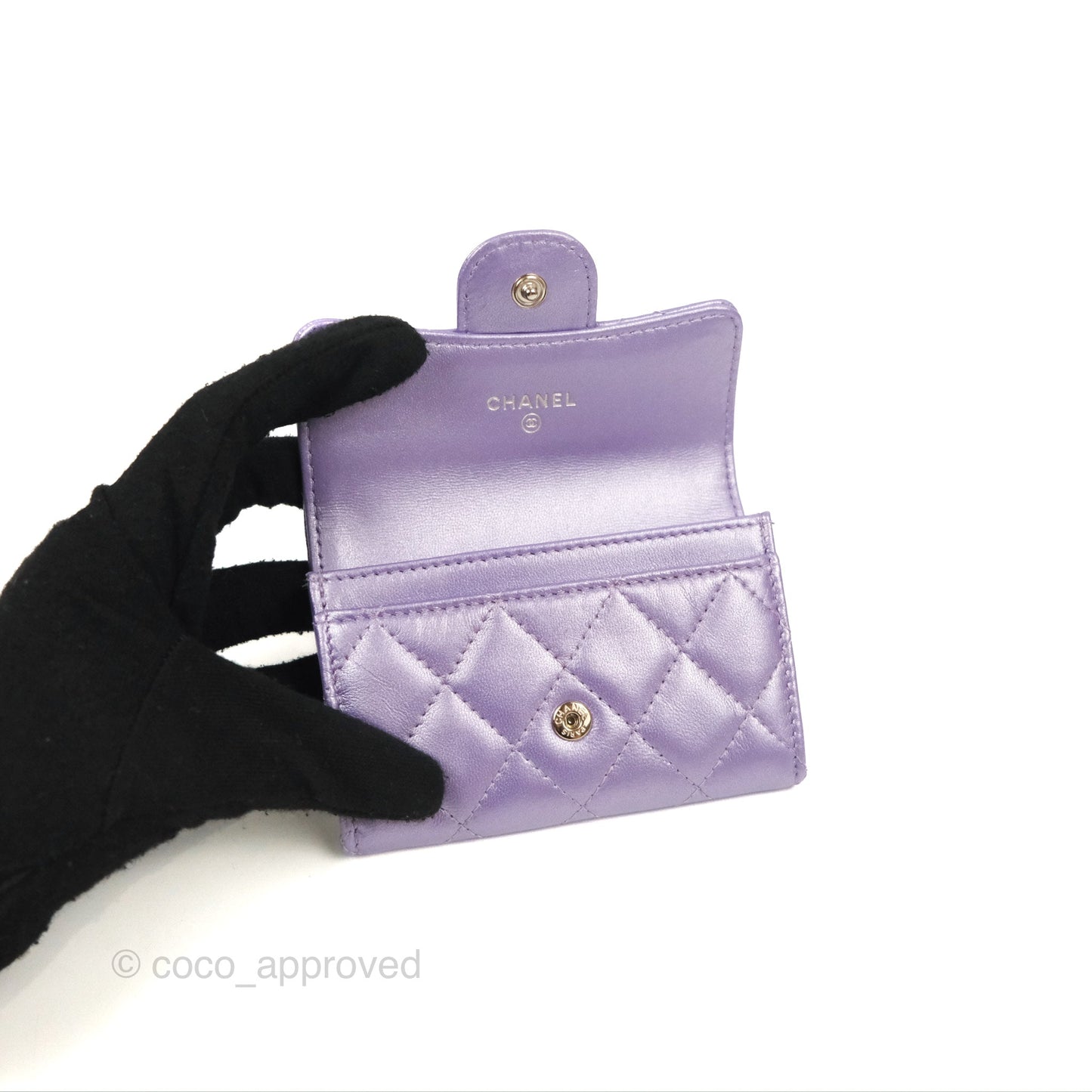 Chanel Classic Flap Card Holder Quilted Iridescent Purple Lambskin Silver Hardware