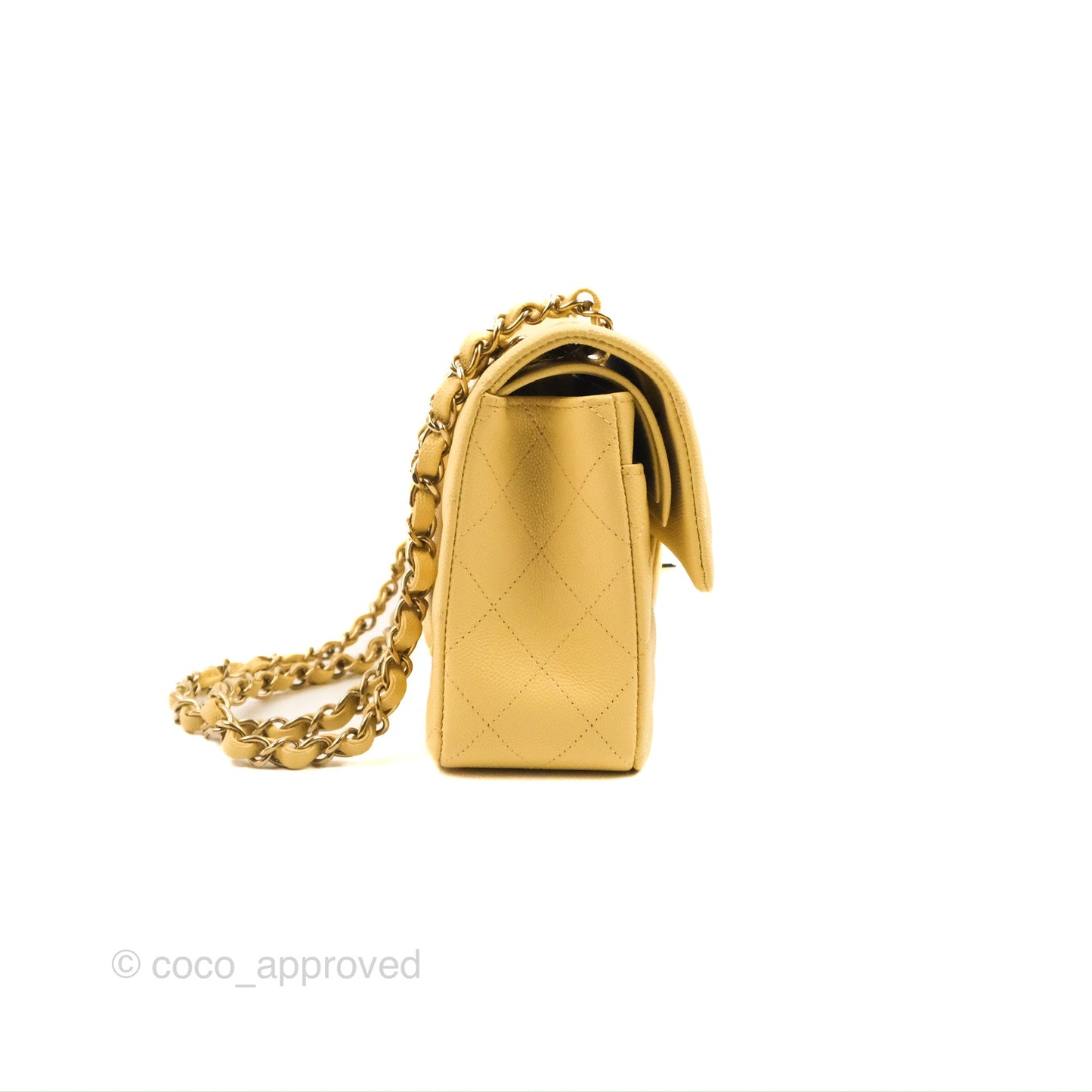 Chanel Small Classic Quilted Flap Yellow Caviar Gold Hardware