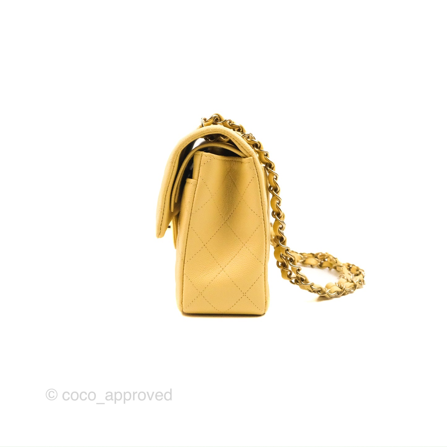 Chanel Small Classic Quilted Flap Yellow Caviar Gold Hardware