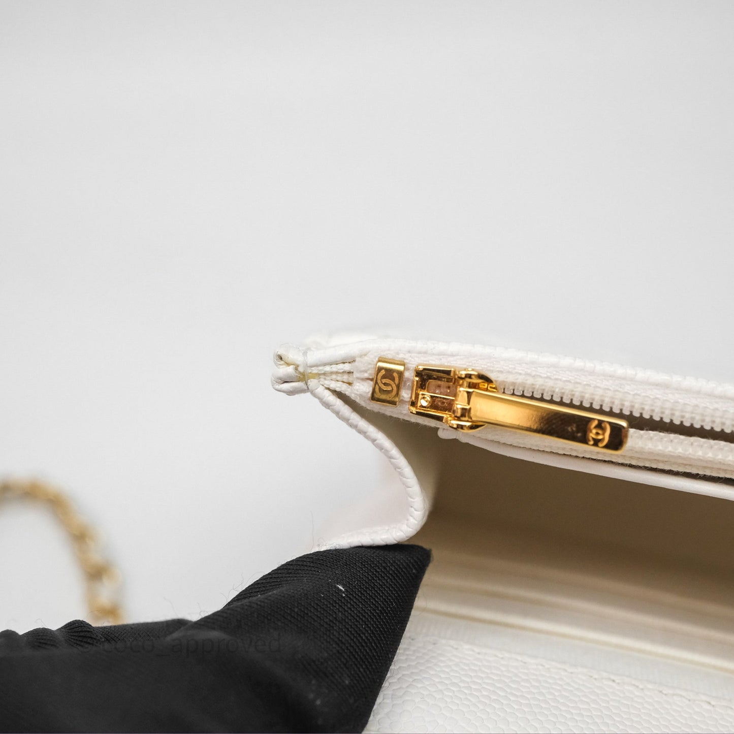 Chanel Quilted Classic Poker Wallet on Chain WOC White Caviar Gold Hardware