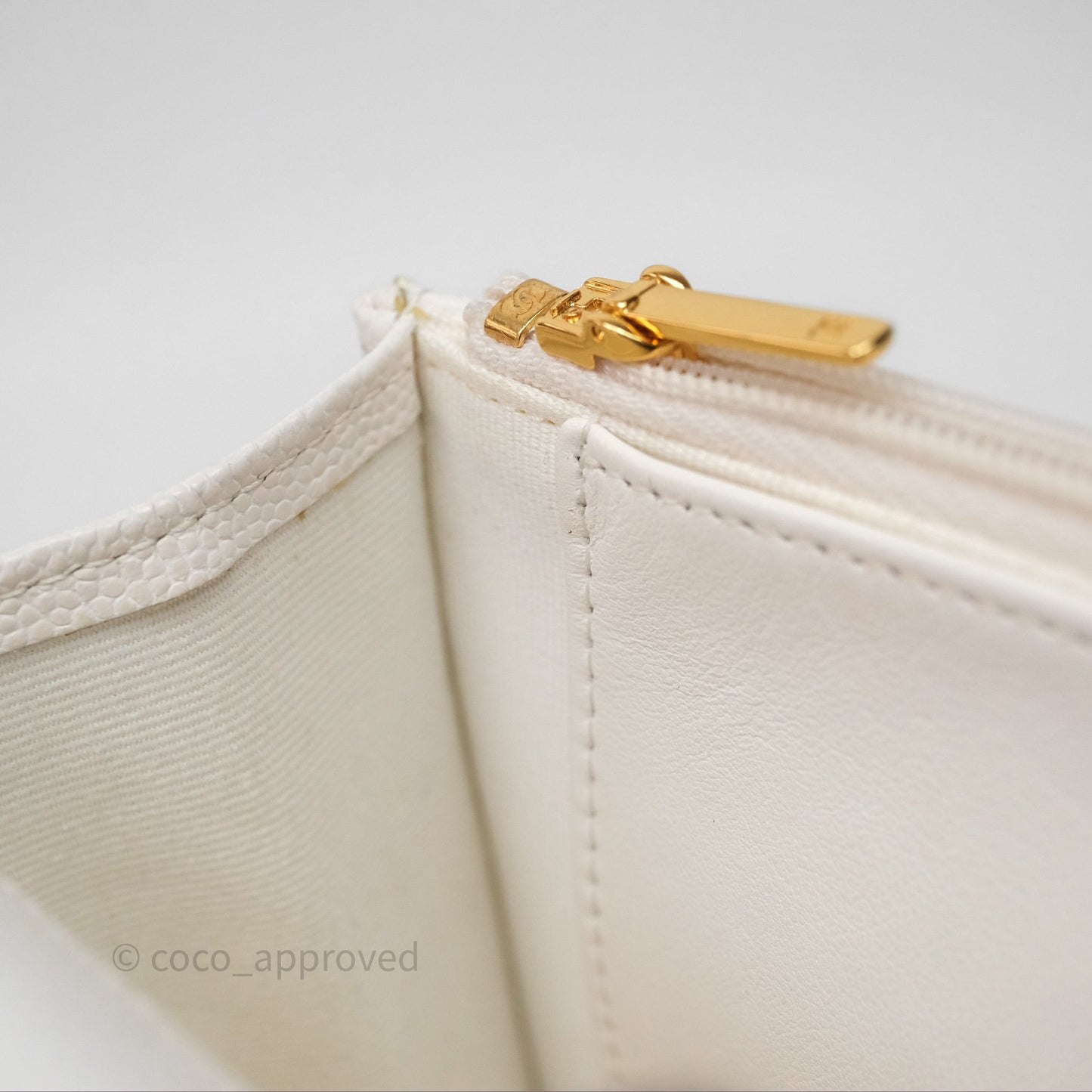 Chanel Quilted Classic Poker Wallet on Chain WOC White Caviar Gold Hardware