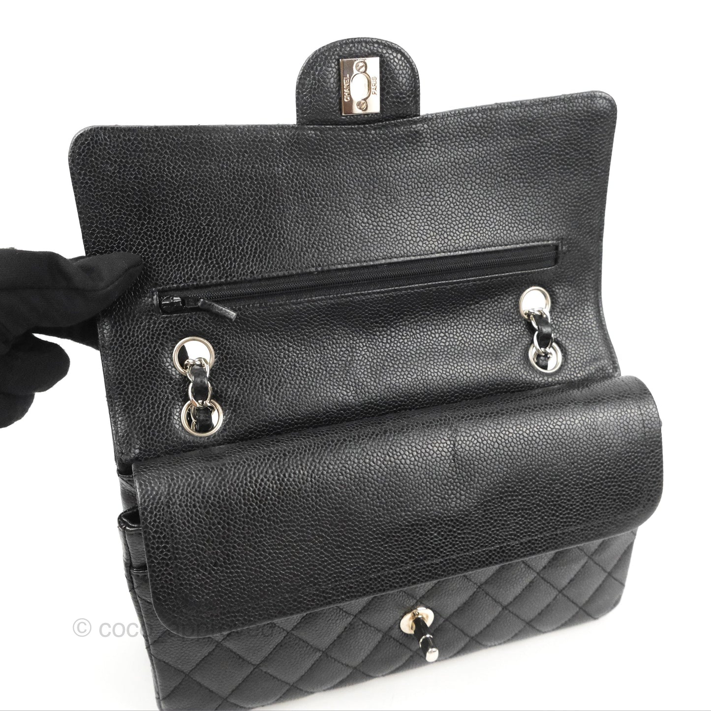 Chanel Classic M/L Medium Flap Quilted Black Caviar Silver Hardware