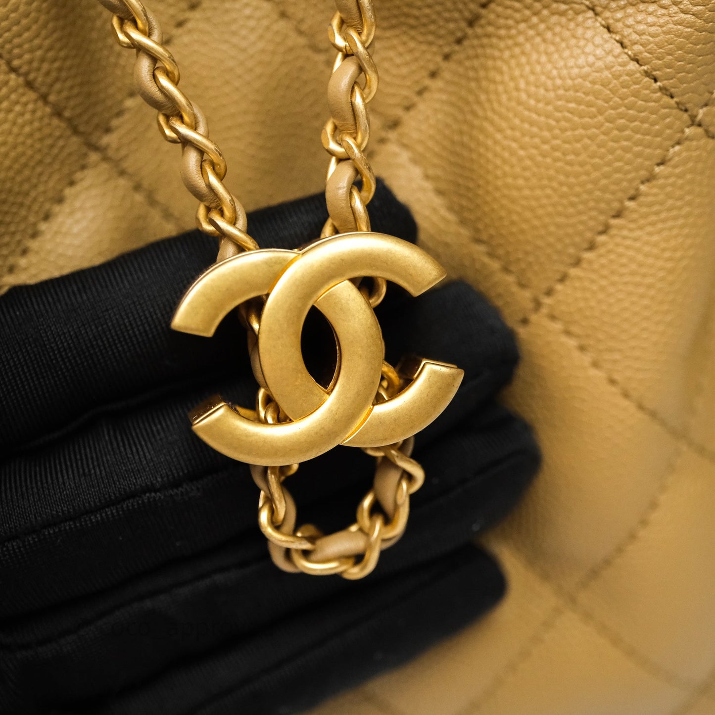 Chanel 25 Small Beige Caviar Aged Gold Hardware