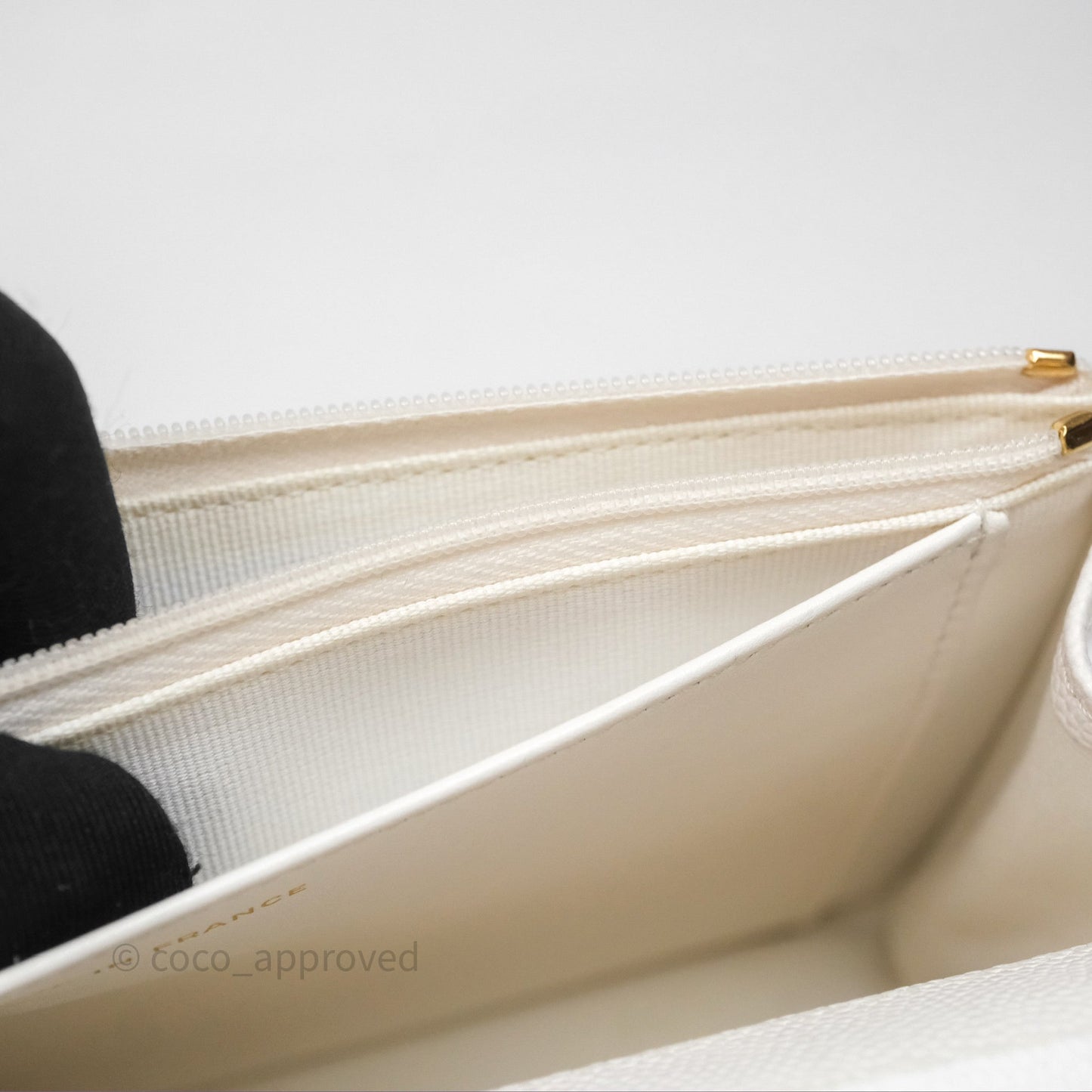 Chanel Quilted Classic Poker Wallet on Chain WOC White Caviar Gold Hardware