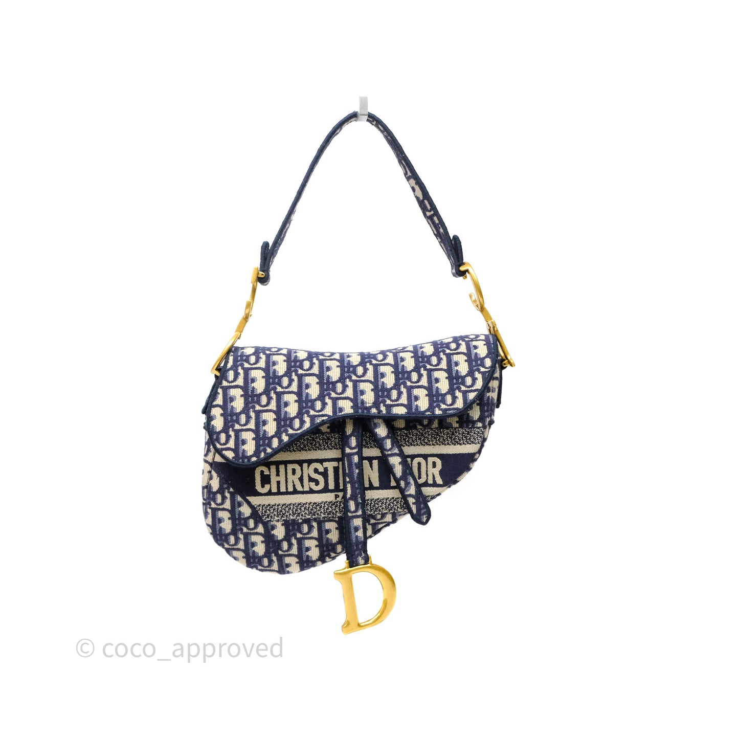 Christian Dior Saddle Bag Navy Dior Oblique Embroidery Gold Hardware
