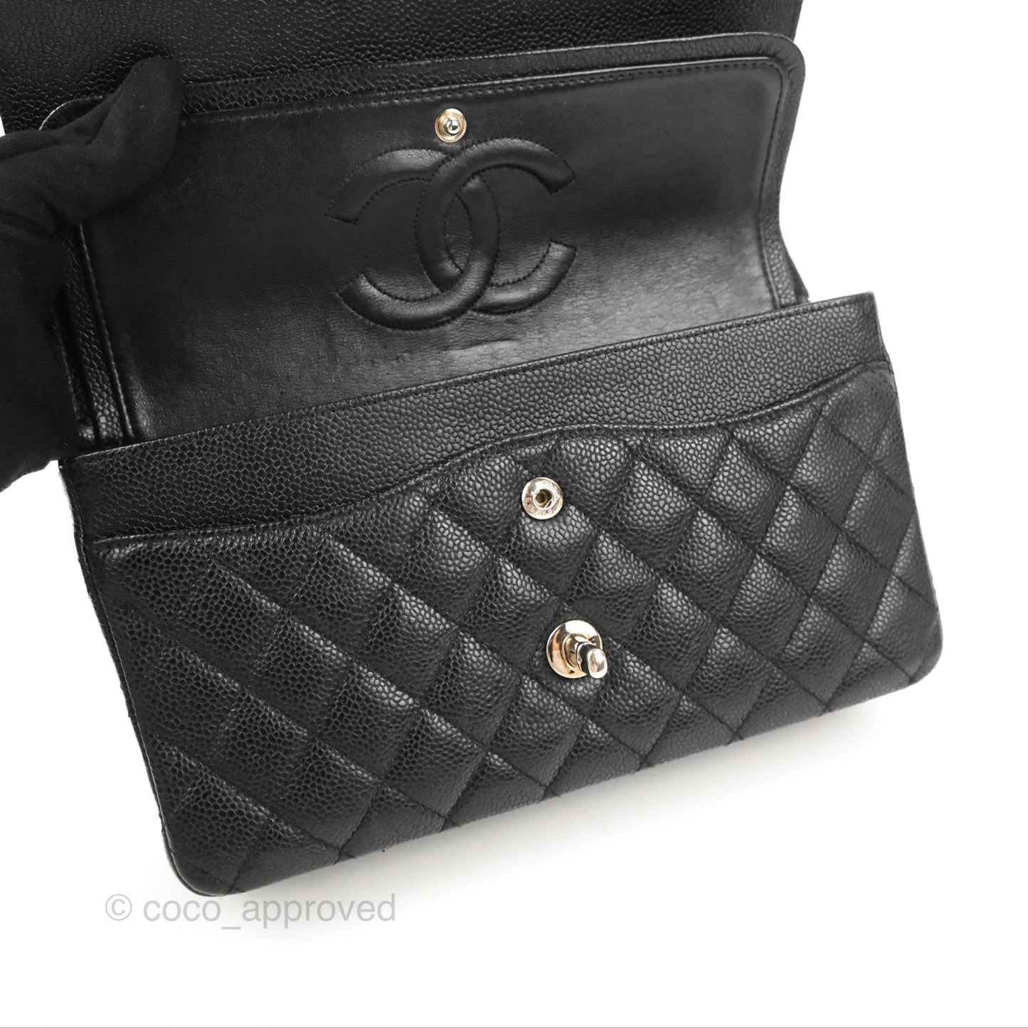Chanel Classic M/L Medium Flap Quilted Black Caviar Silver Hardware