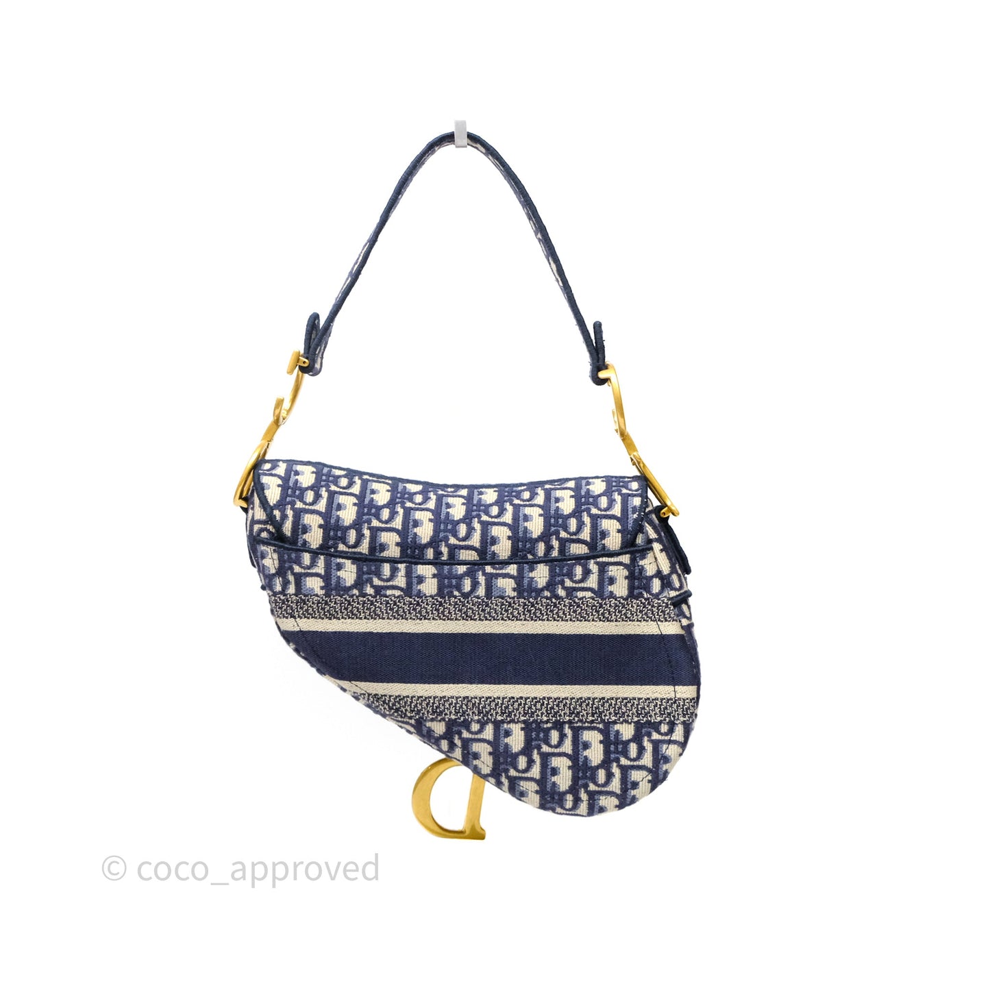 Christian Dior Saddle Bag Navy Dior Oblique Embroidery Gold Hardware