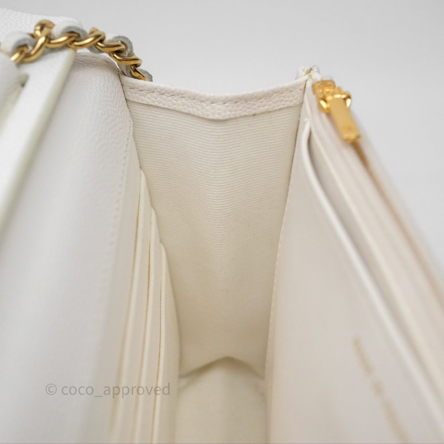 Chanel Quilted Classic Poker Wallet on Chain WOC White Caviar Gold Hardware