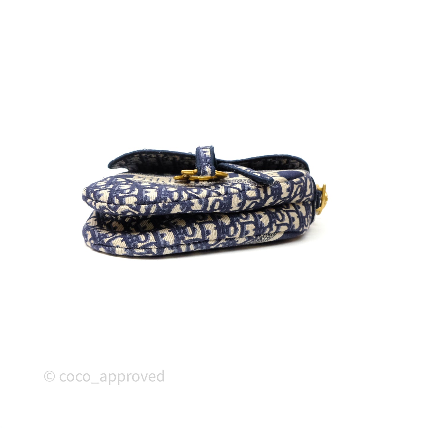 Christian Dior Saddle Bag Navy Dior Oblique Embroidery Gold Hardware