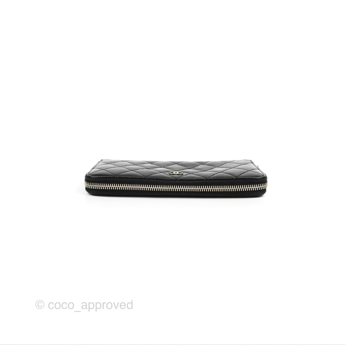 Chanel Classic Zip Long Wallet Quilted Black Patent Silver Hardware