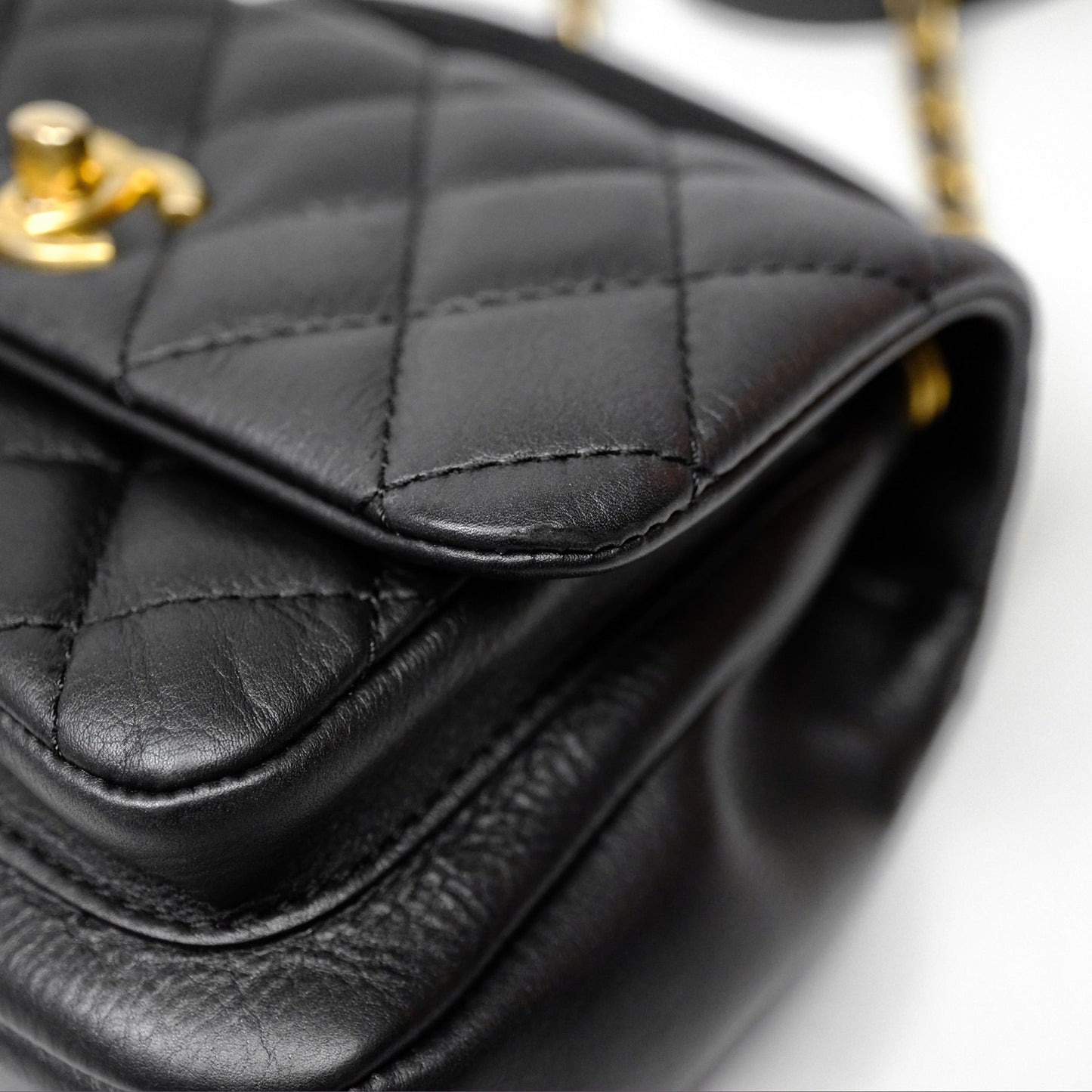 Chanel Mini Flap Top Handle Black Calfskin Aged Gold Hardware