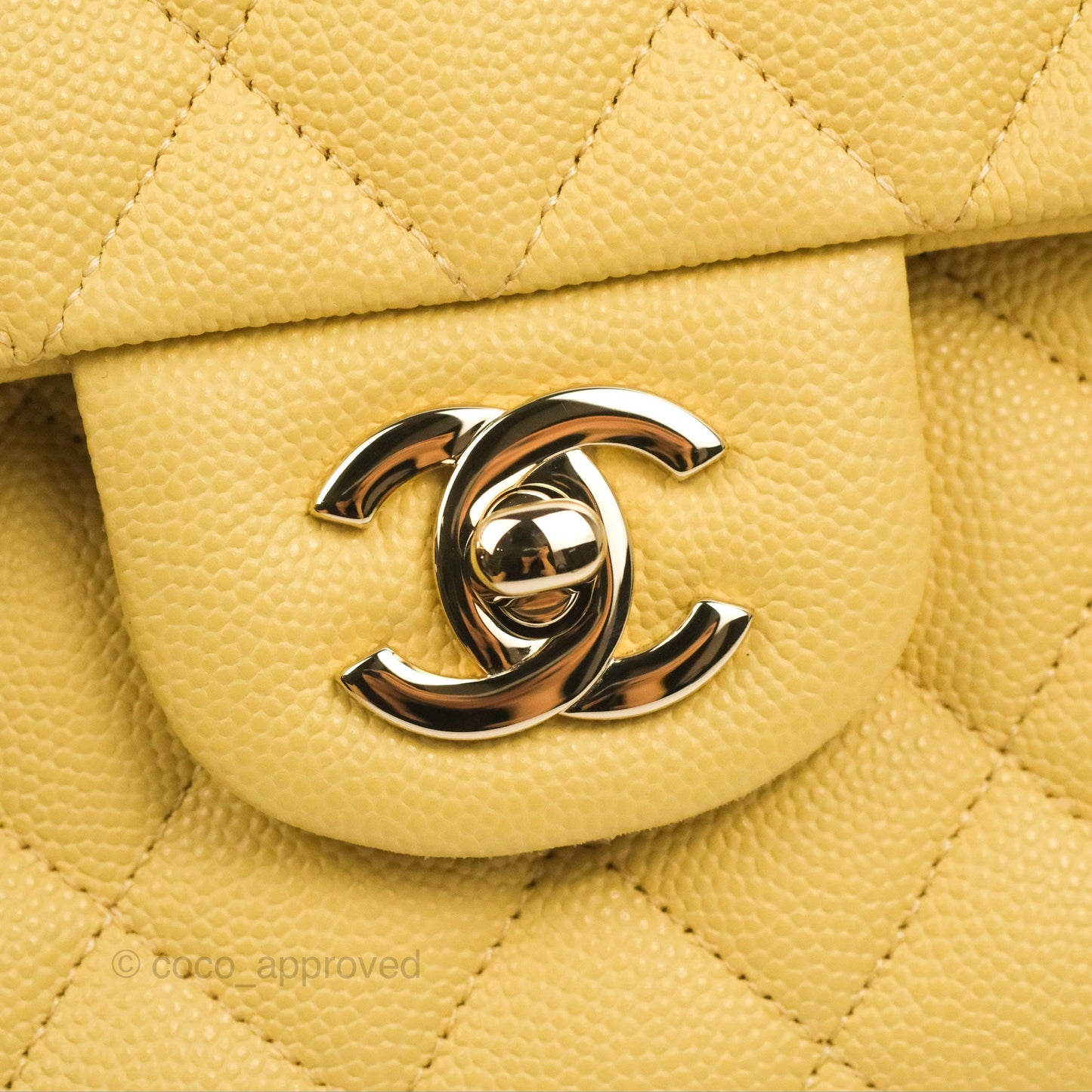 Chanel Small Classic Quilted Flap Yellow Caviar Gold Hardware