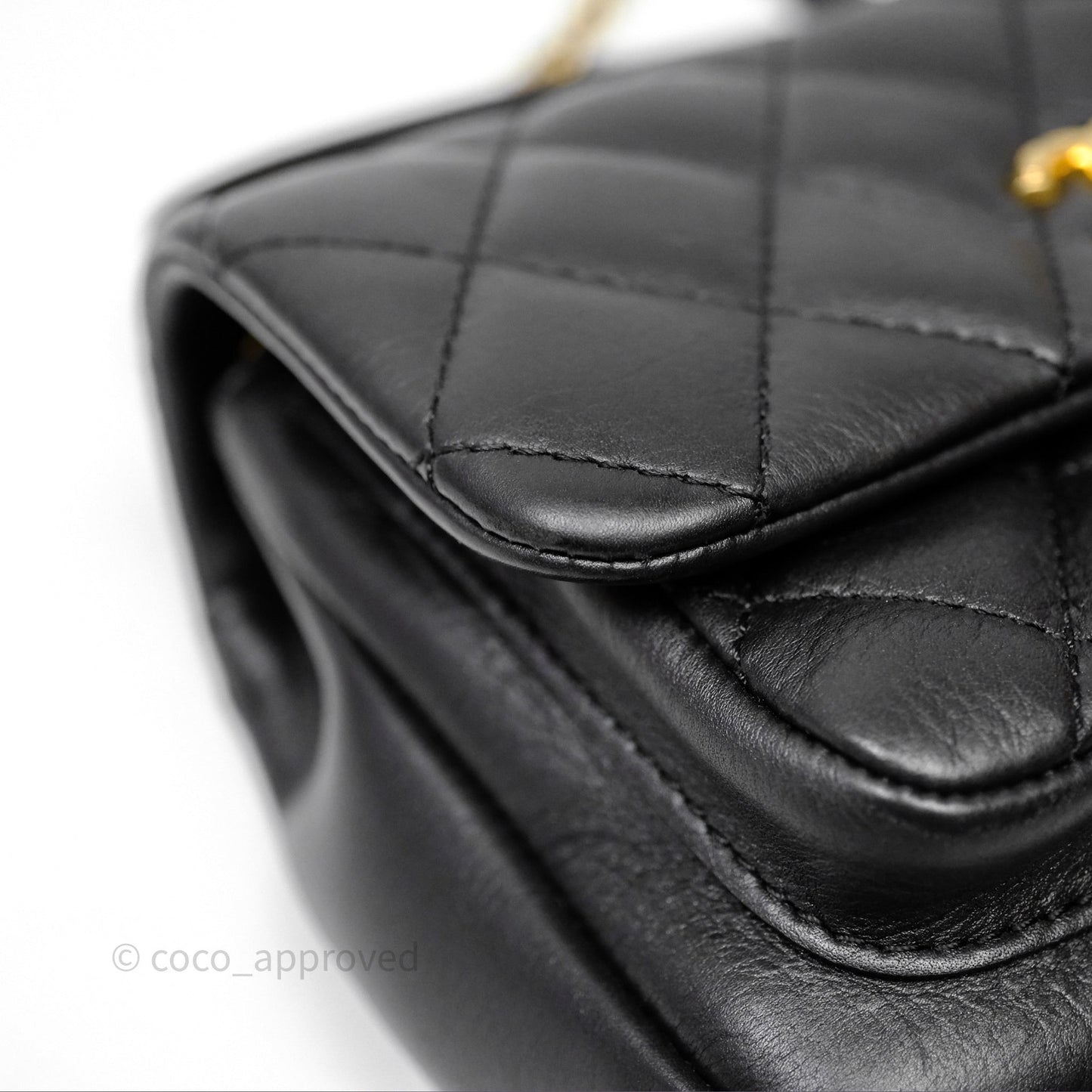 Chanel Mini Flap Top Handle Black Calfskin Aged Gold Hardware