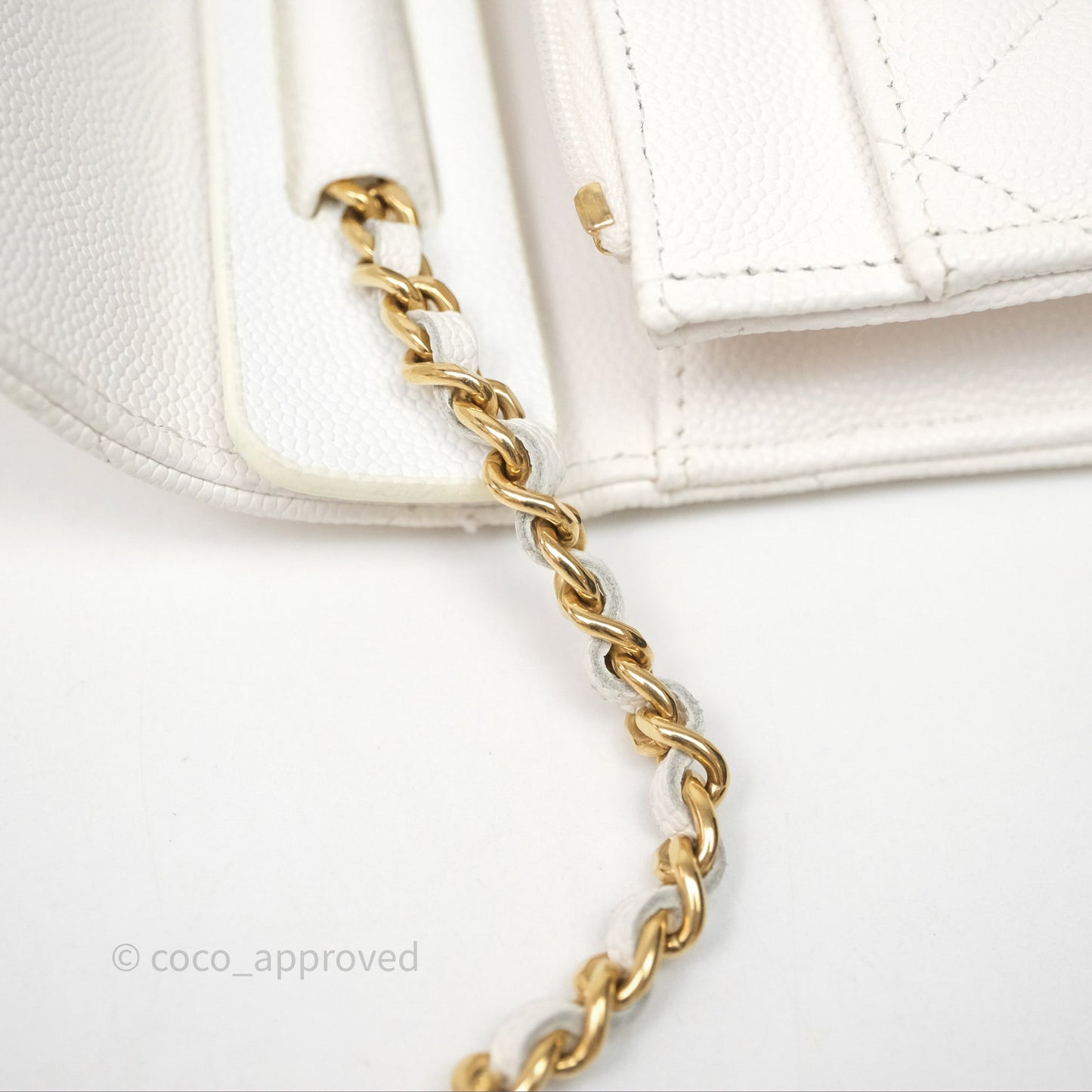Chanel Quilted Classic Poker Wallet on Chain WOC White Caviar Gold Hardware