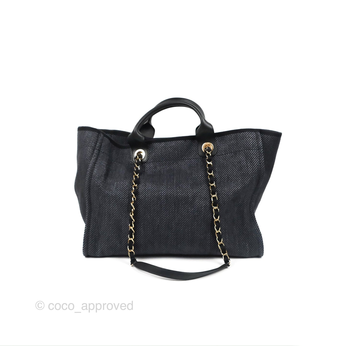 Chanel Large Deauville Charcoal Grey Canvas Light Gold Hardware