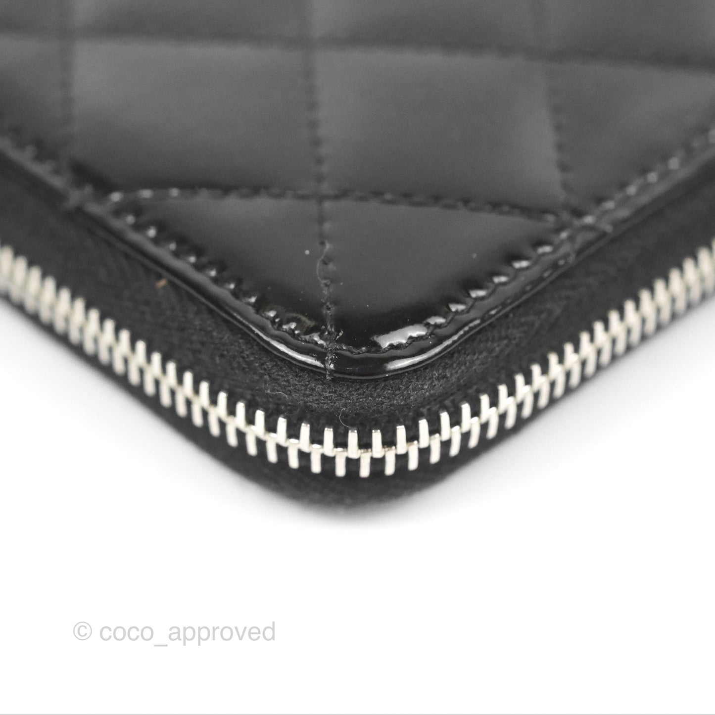 Chanel Classic Zip Long Wallet Quilted Black Patent Silver Hardware