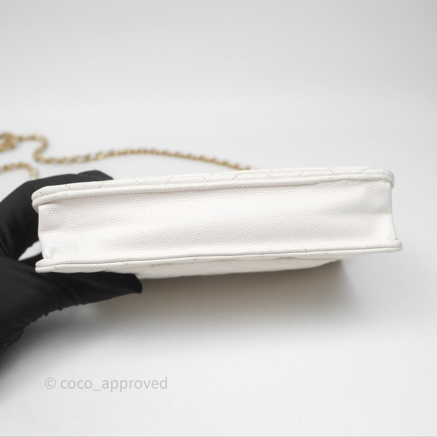 Chanel Quilted Classic Poker Wallet on Chain WOC White Caviar Gold Hardware