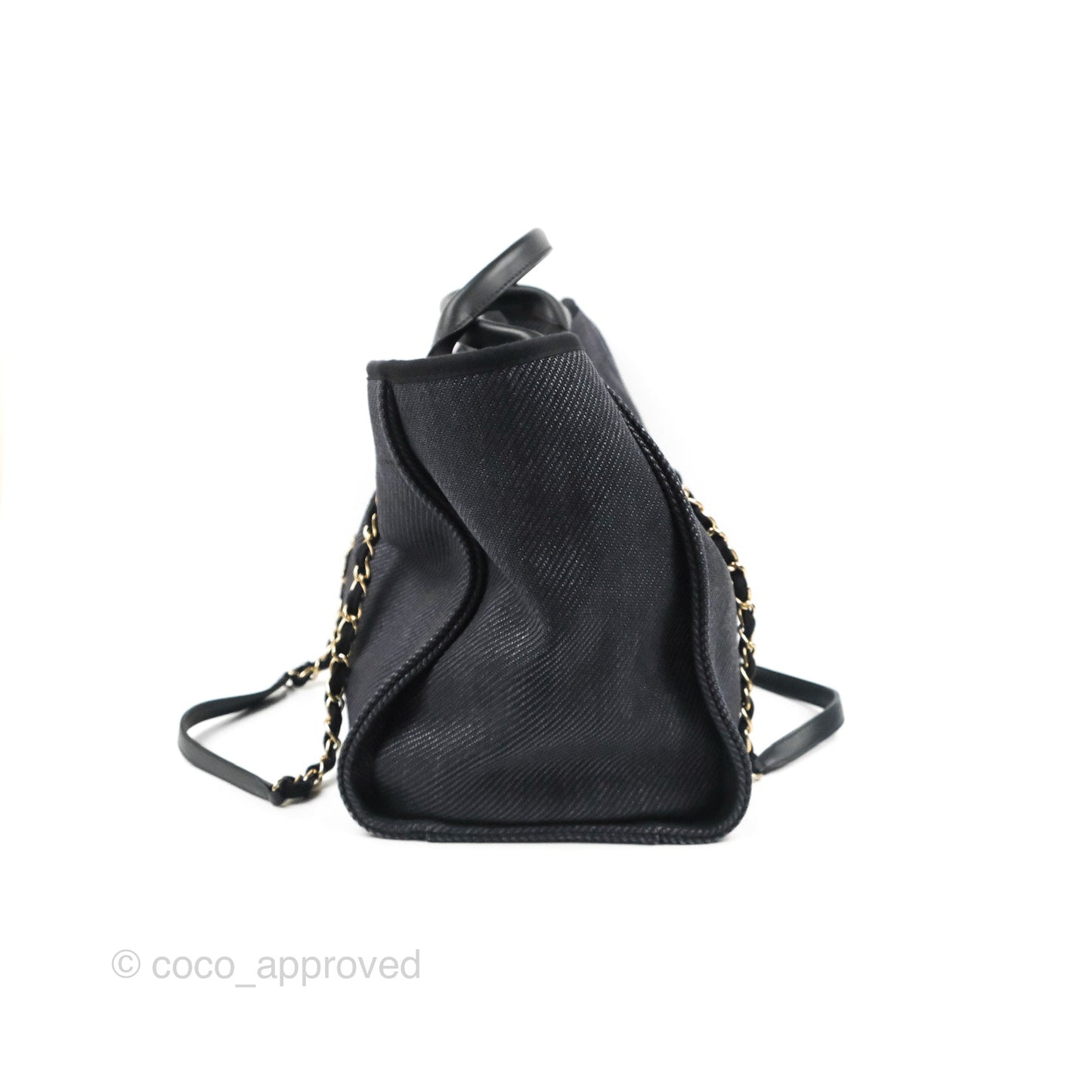 Chanel Large Deauville Charcoal Grey Canvas Light Gold Hardware