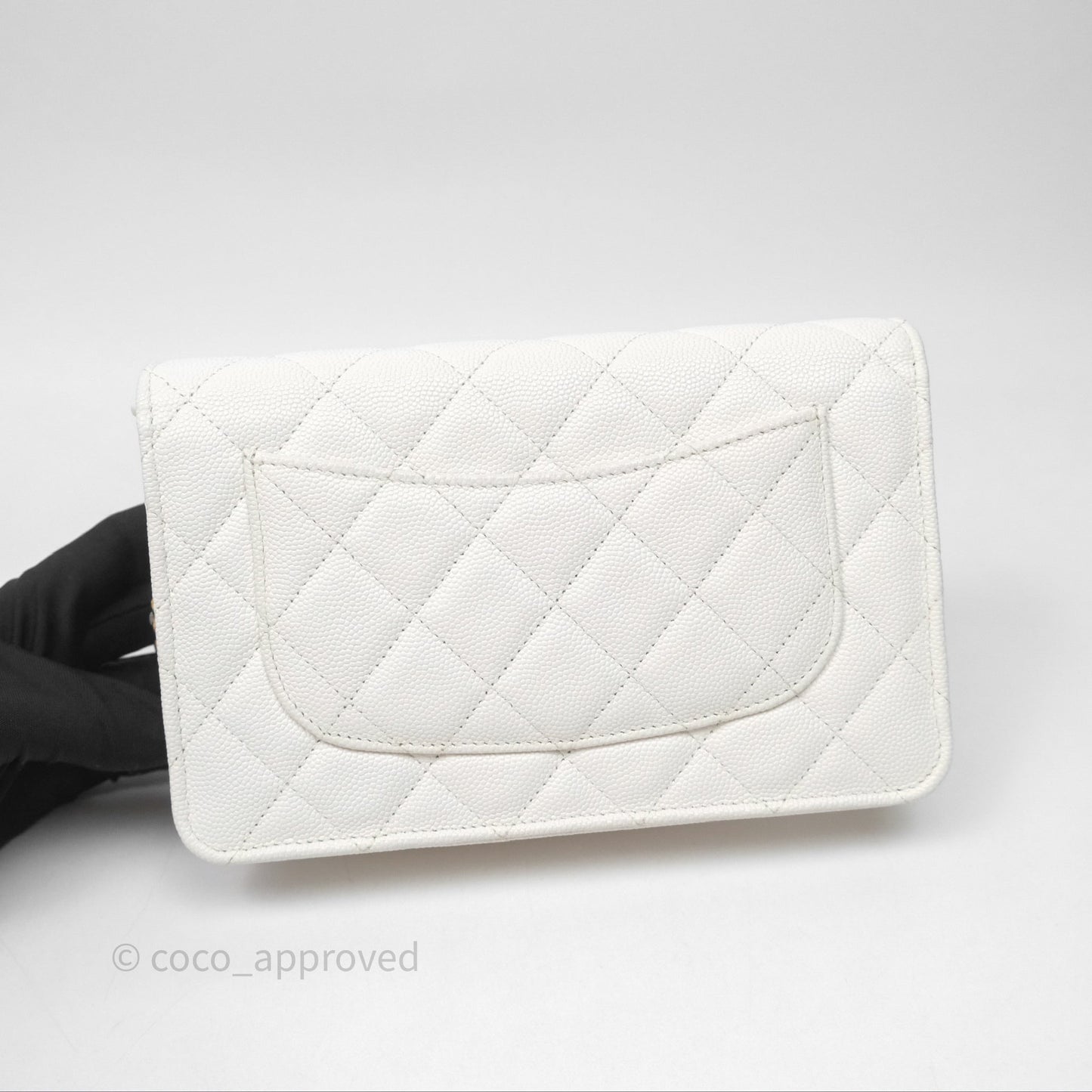 Chanel Quilted Classic Poker Wallet on Chain WOC White Caviar Gold Hardware