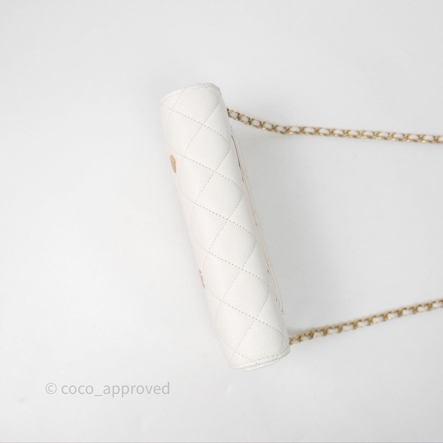 Chanel Quilted Classic Poker Wallet on Chain WOC White Caviar Gold Hardware
