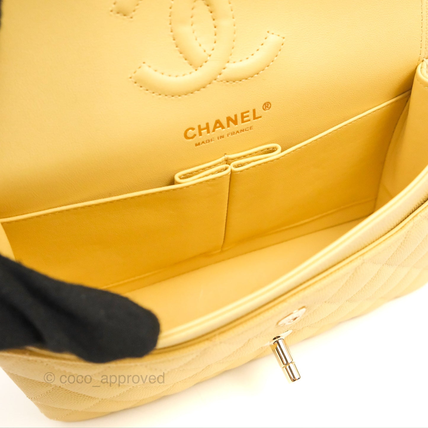 Chanel Small Classic Quilted Flap Yellow Caviar Gold Hardware