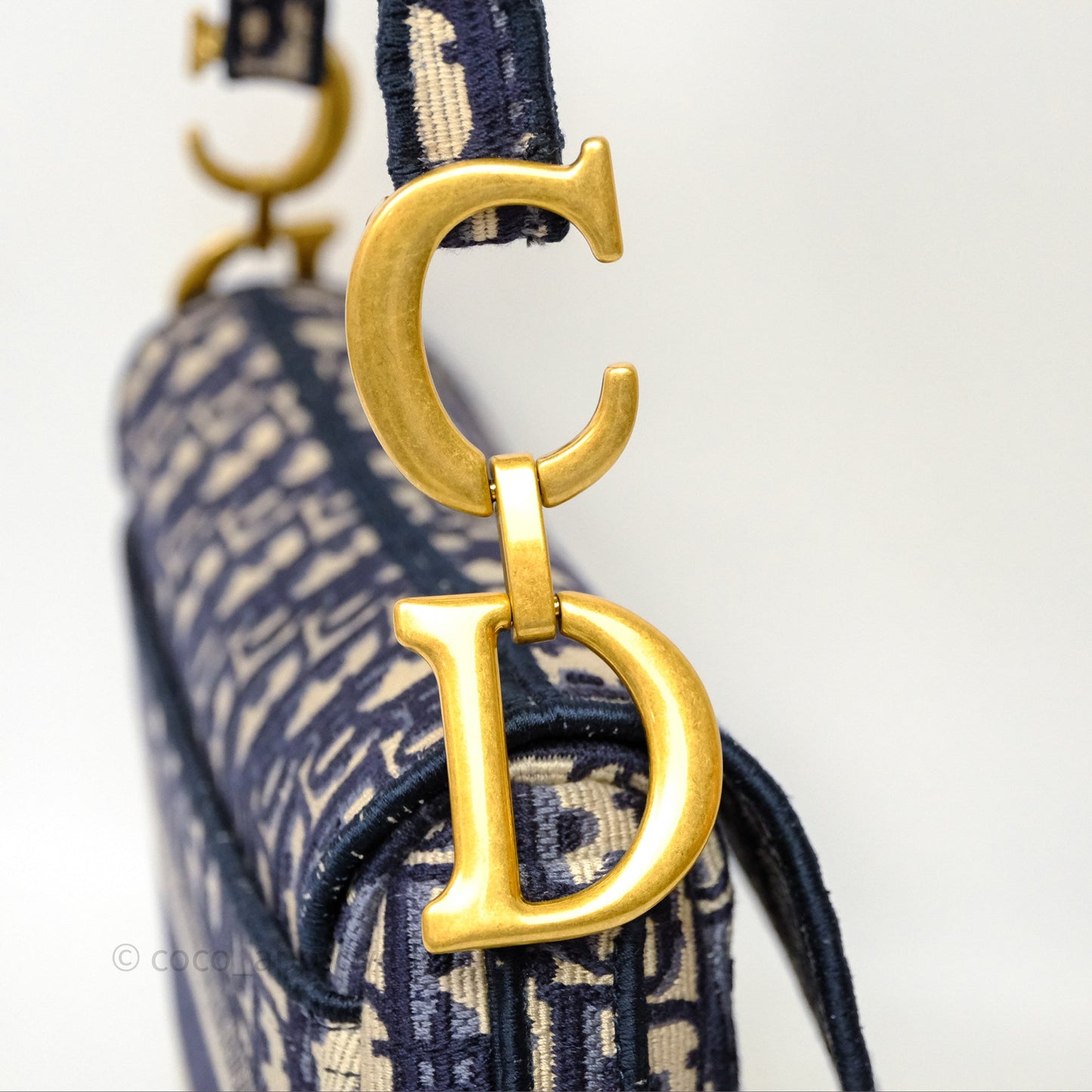 Christian Dior Saddle Bag Navy Dior Oblique Embroidery Gold Hardware