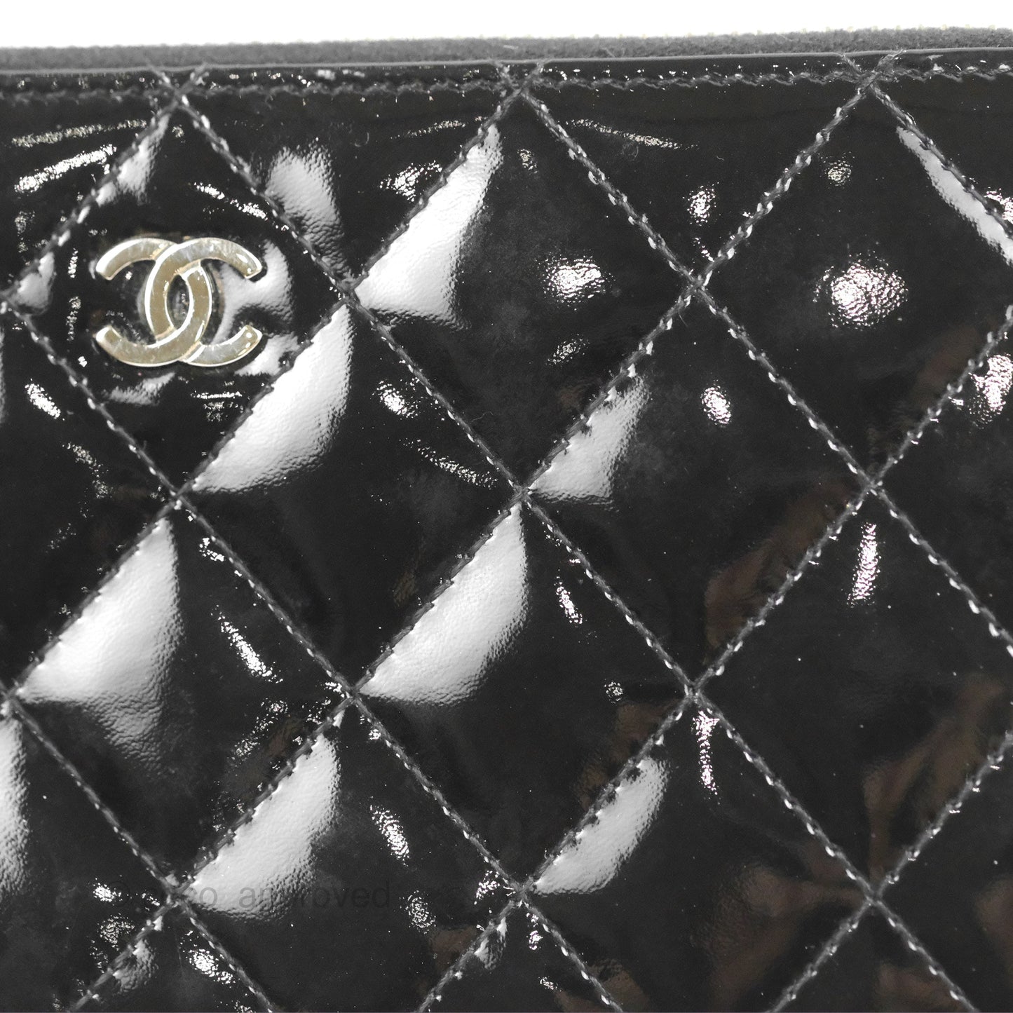 Chanel Classic Zip Long Wallet Quilted Black Patent Silver Hardware