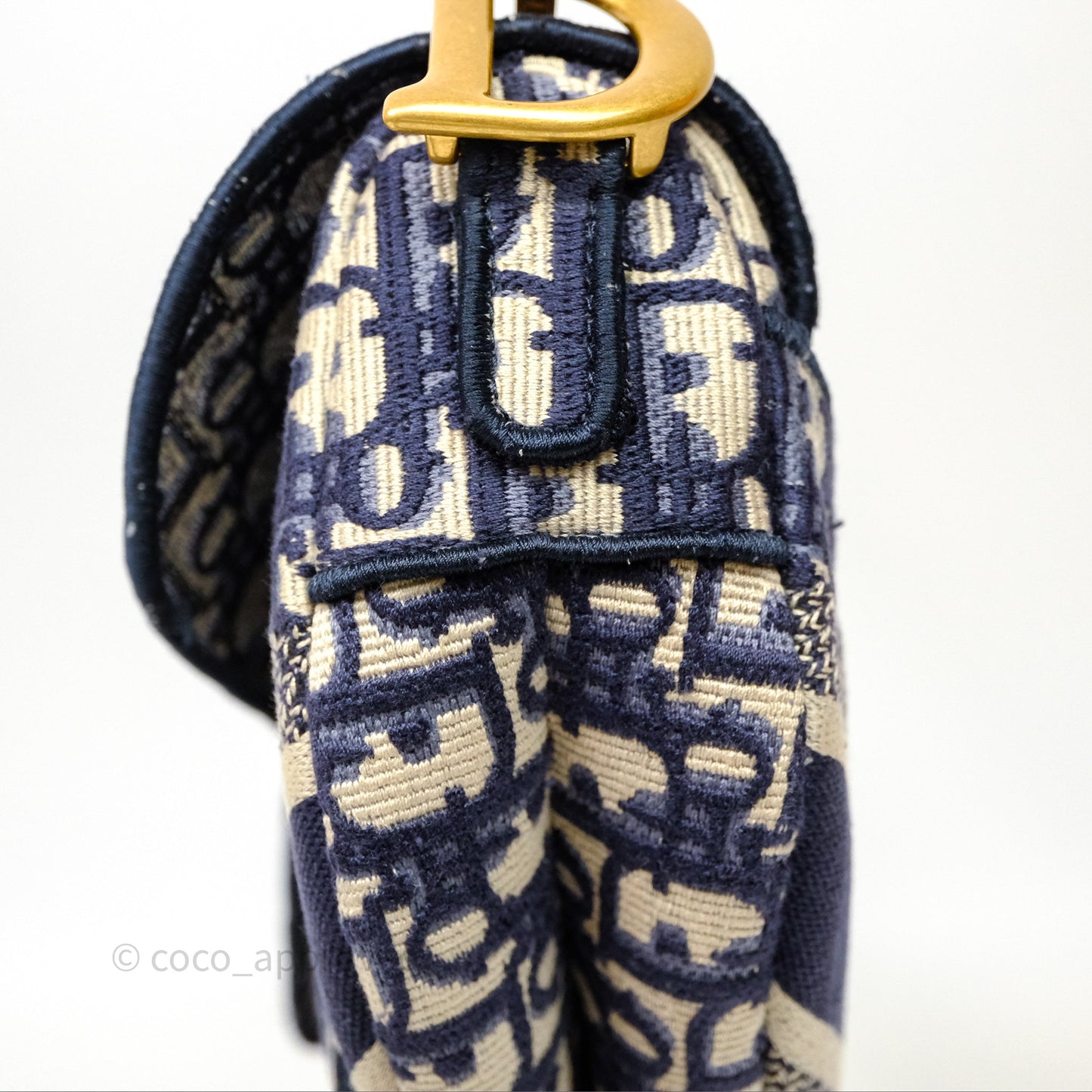 Christian Dior Saddle Bag Navy Dior Oblique Embroidery Gold Hardware