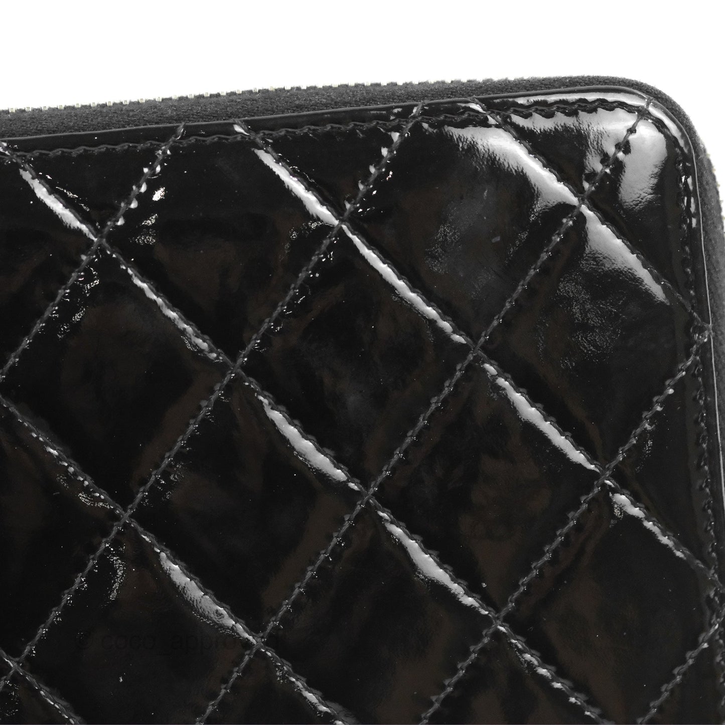 Chanel Classic Zip Long Wallet Quilted Black Patent Silver Hardware