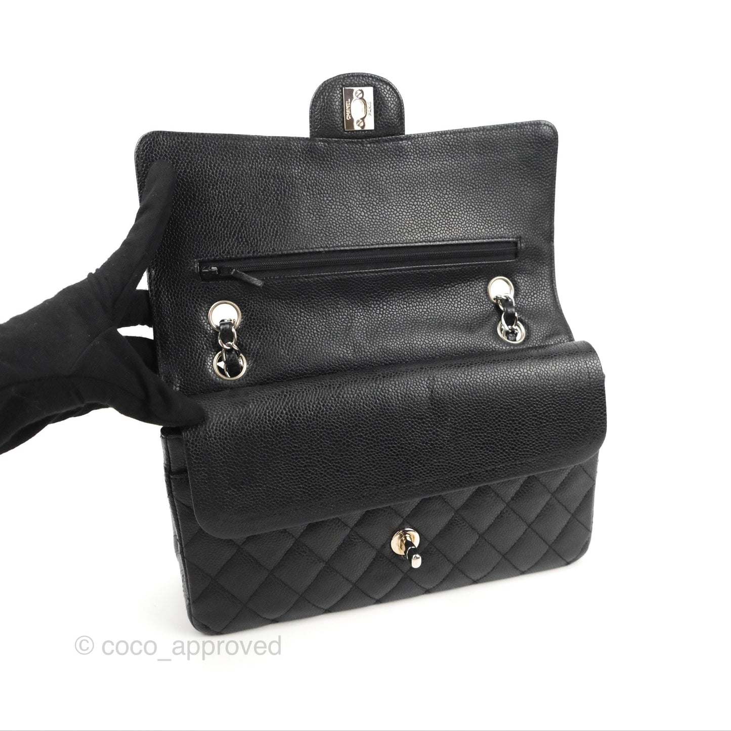 Chanel Classic M/L Medium Flap Quilted Black Caviar Silver Hardware