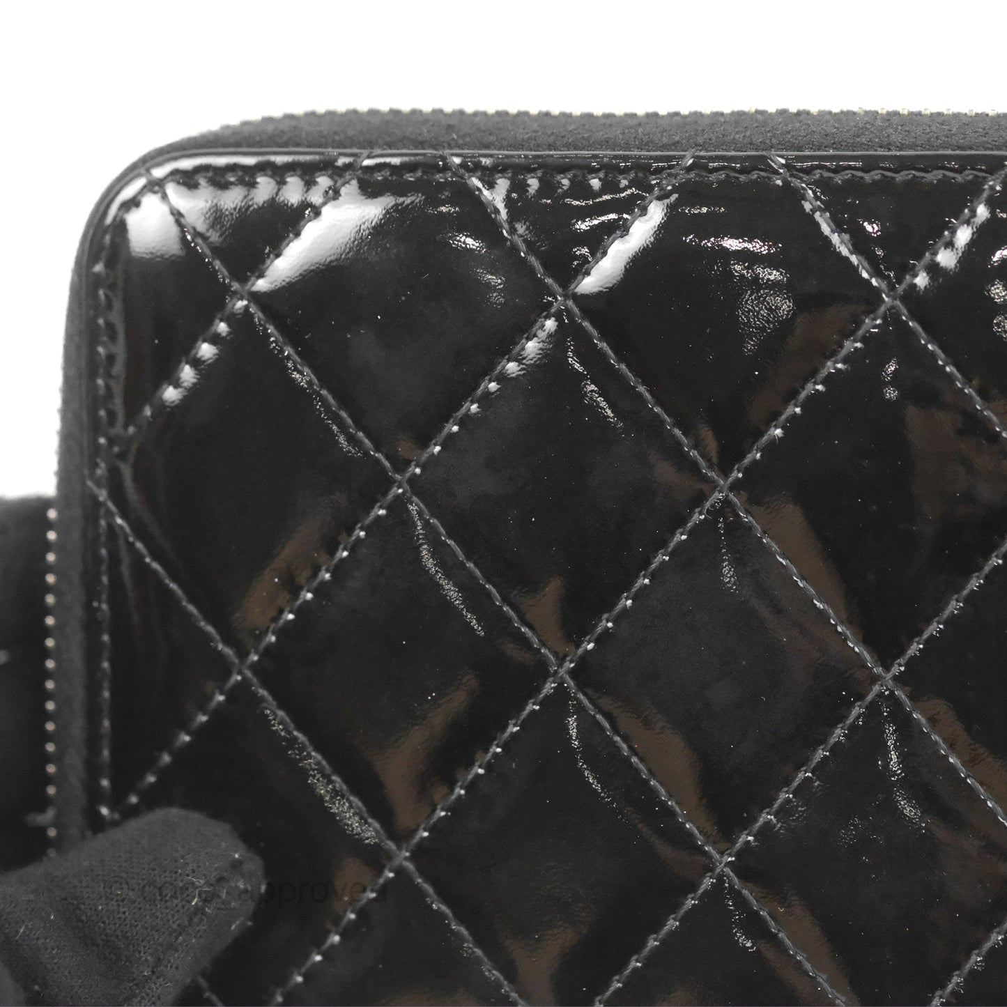 Chanel Classic Zip Long Wallet Quilted Black Patent Silver Hardware