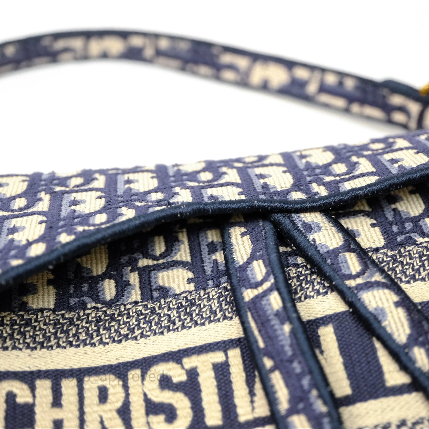 Christian Dior Saddle Bag Navy Dior Oblique Embroidery Gold Hardware