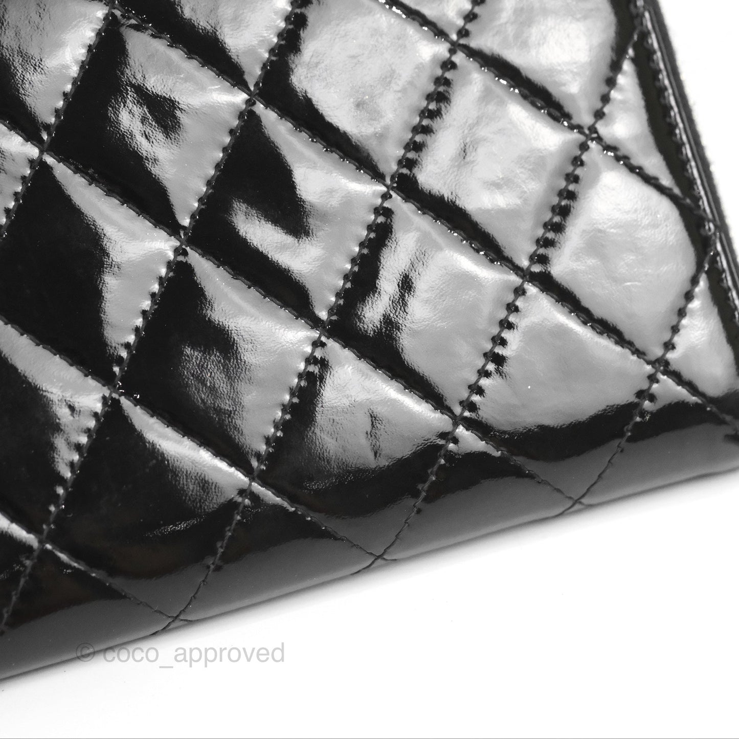 Chanel Classic Zip Long Wallet Quilted Black Patent Silver Hardware