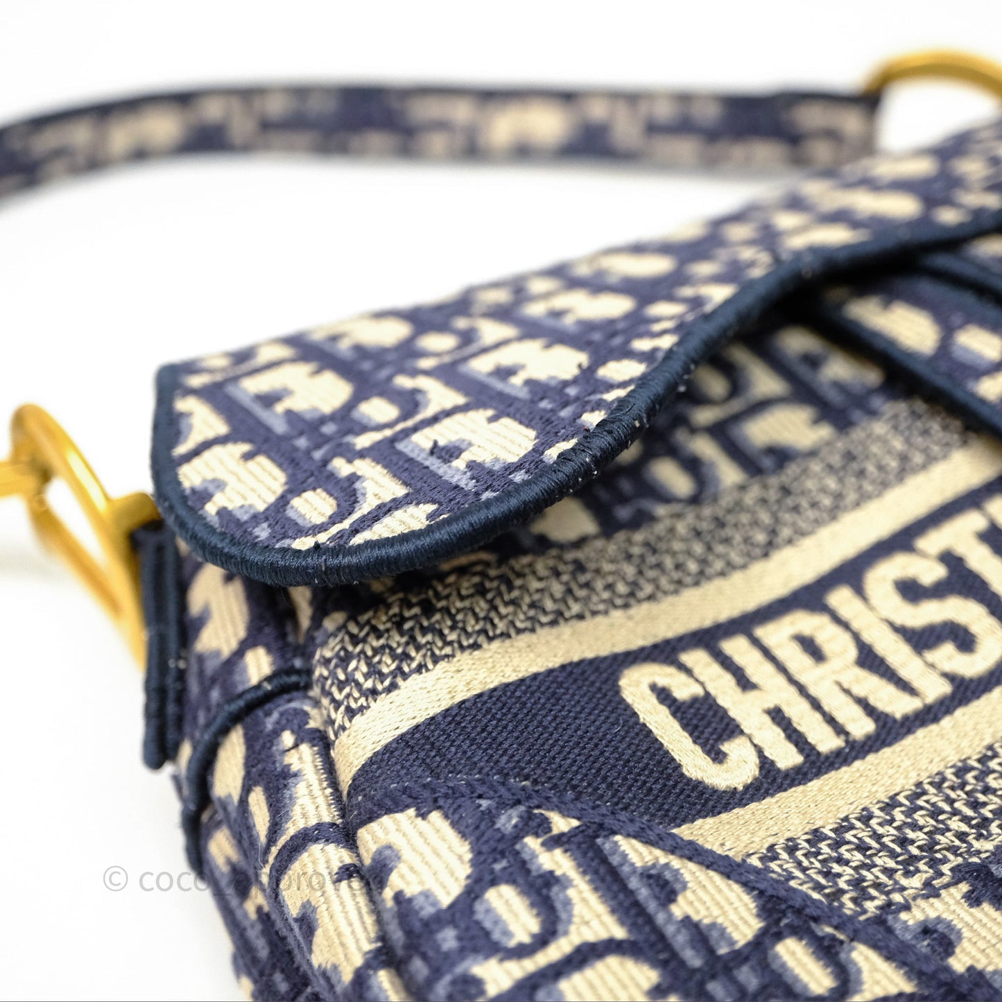 Christian Dior Saddle Bag Navy Dior Oblique Embroidery Gold Hardware