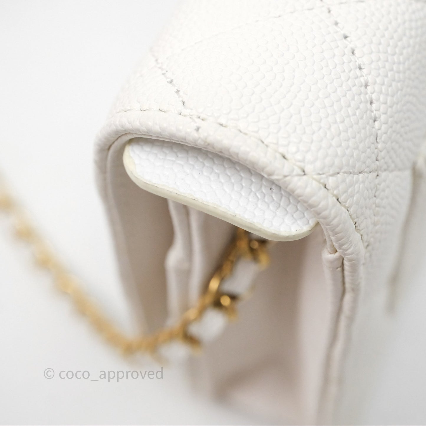 Chanel Quilted Classic Poker Wallet on Chain WOC White Caviar Gold Hardware