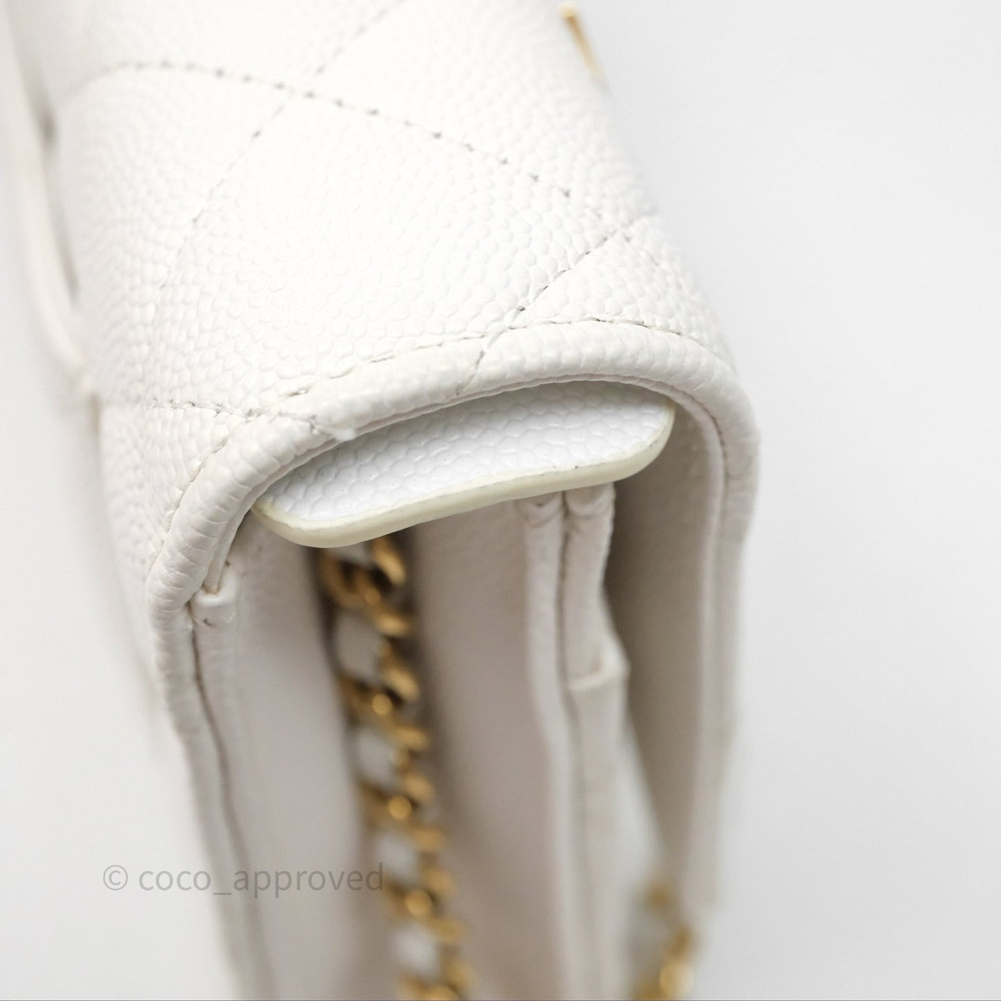 Chanel Quilted Classic Poker Wallet on Chain WOC White Caviar Gold Hardware