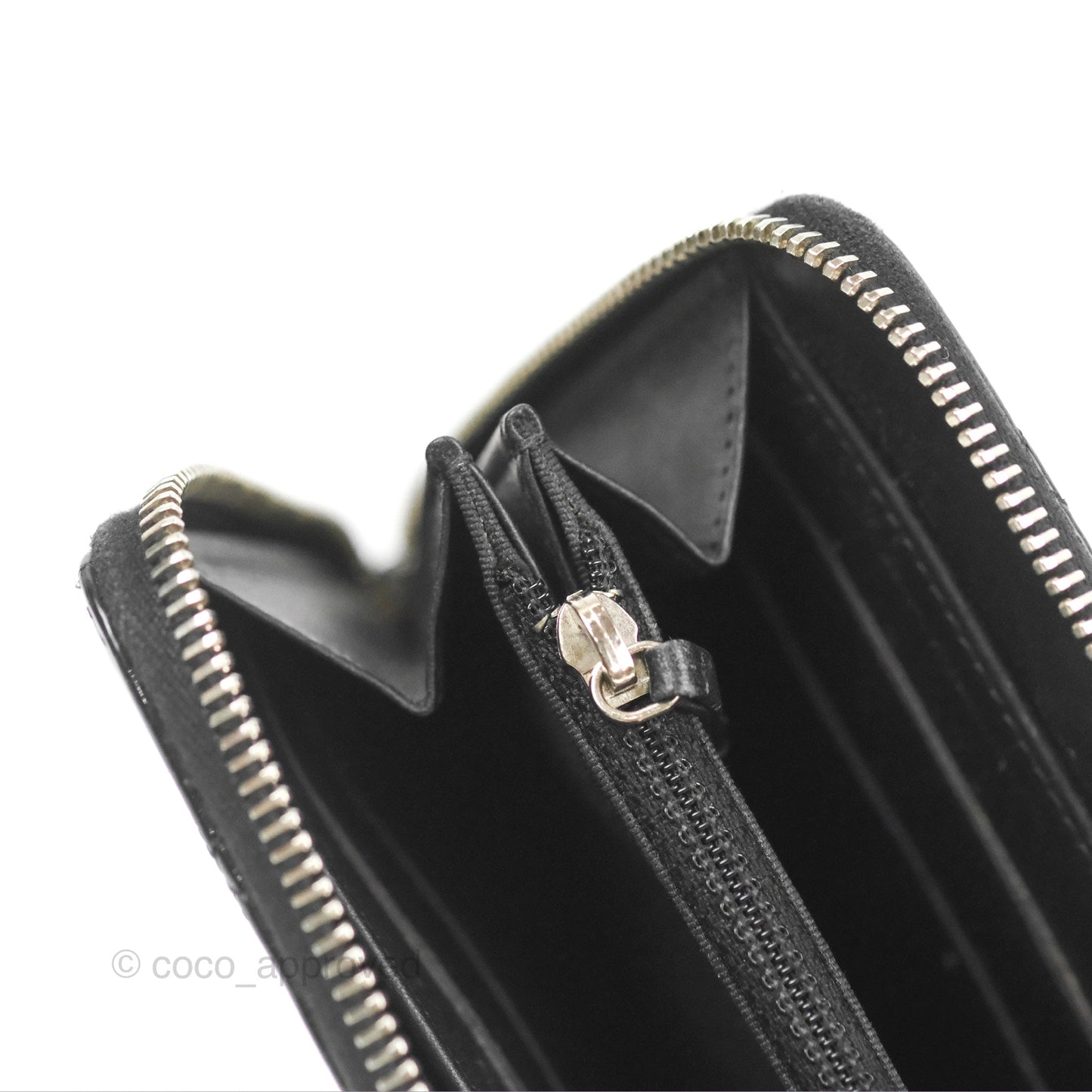 Chanel Classic Zip Long Wallet Quilted Black Patent Silver Hardware