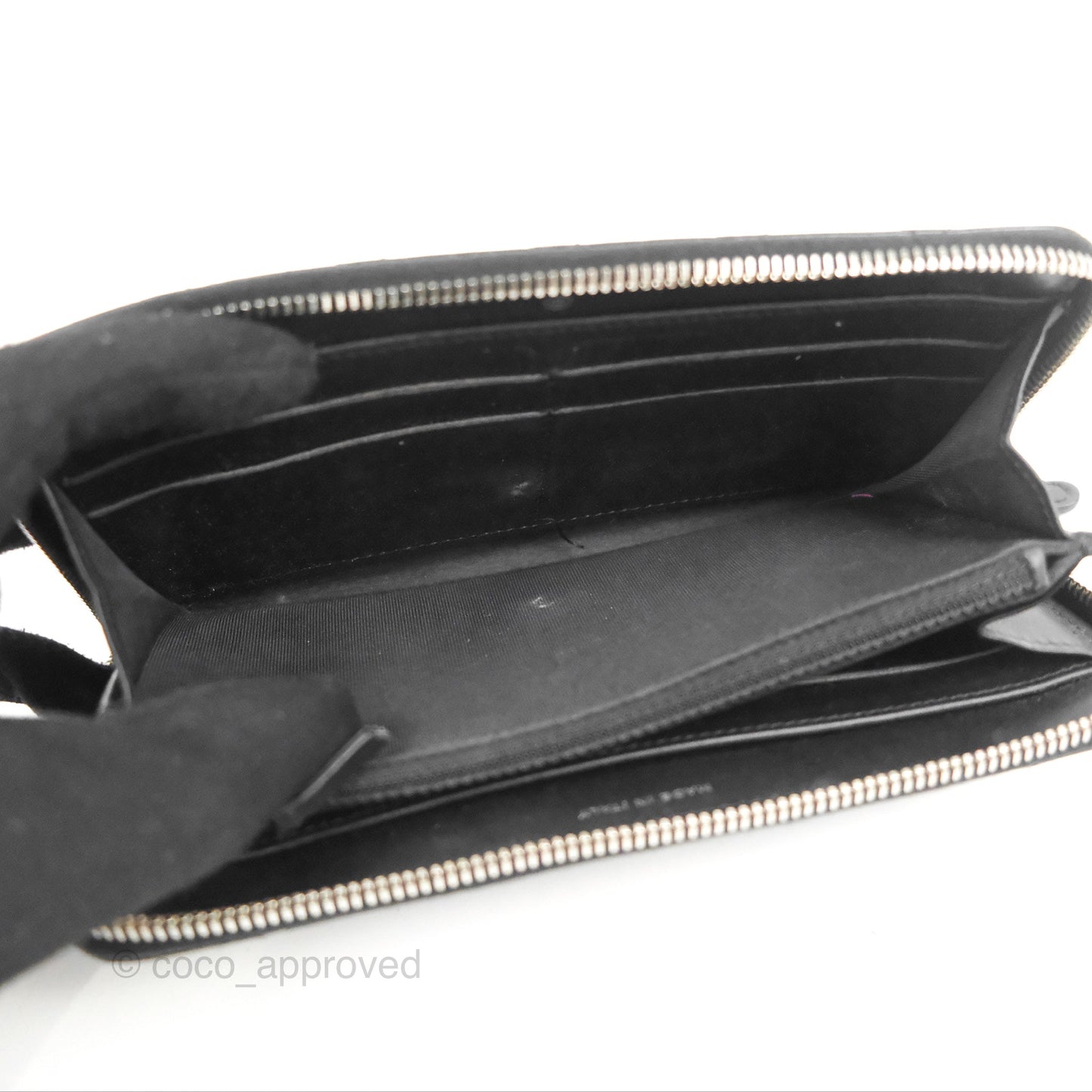 Chanel Classic Zip Long Wallet Quilted Black Patent Silver Hardware