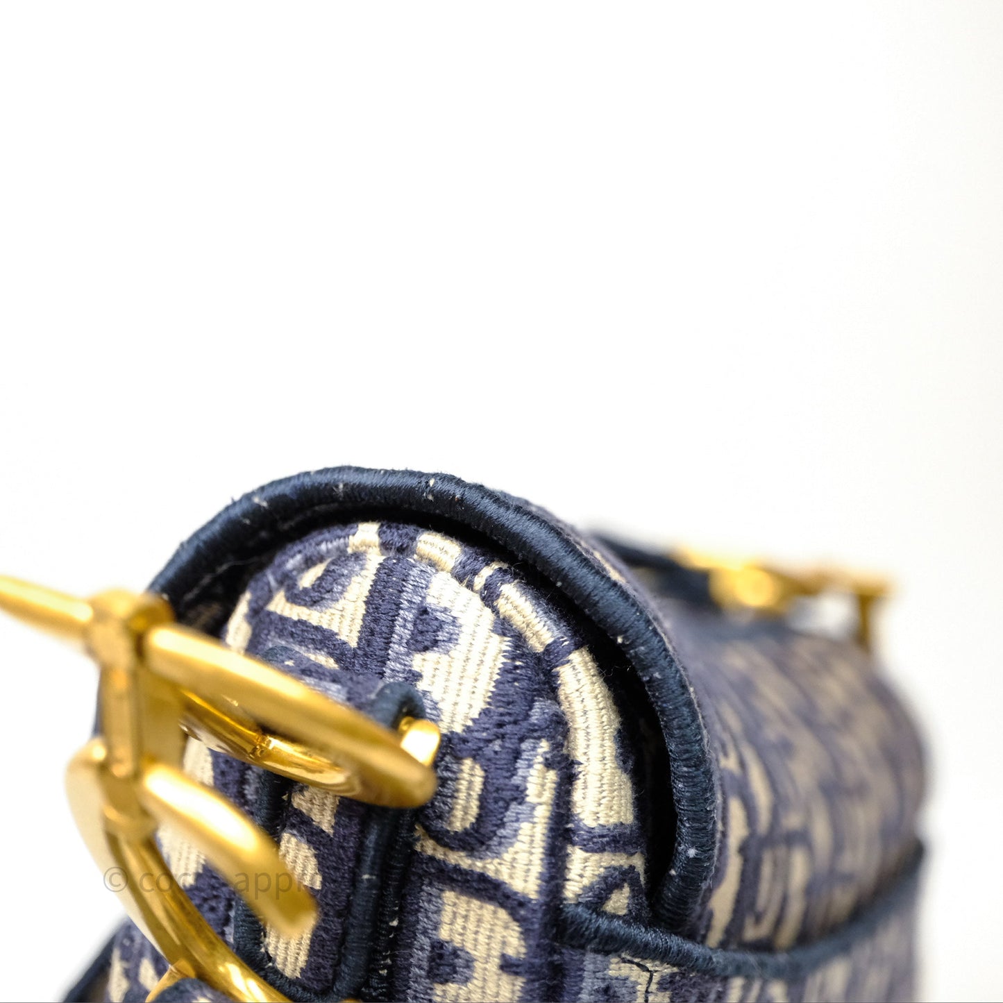 Christian Dior Saddle Bag Navy Dior Oblique Embroidery Gold Hardware