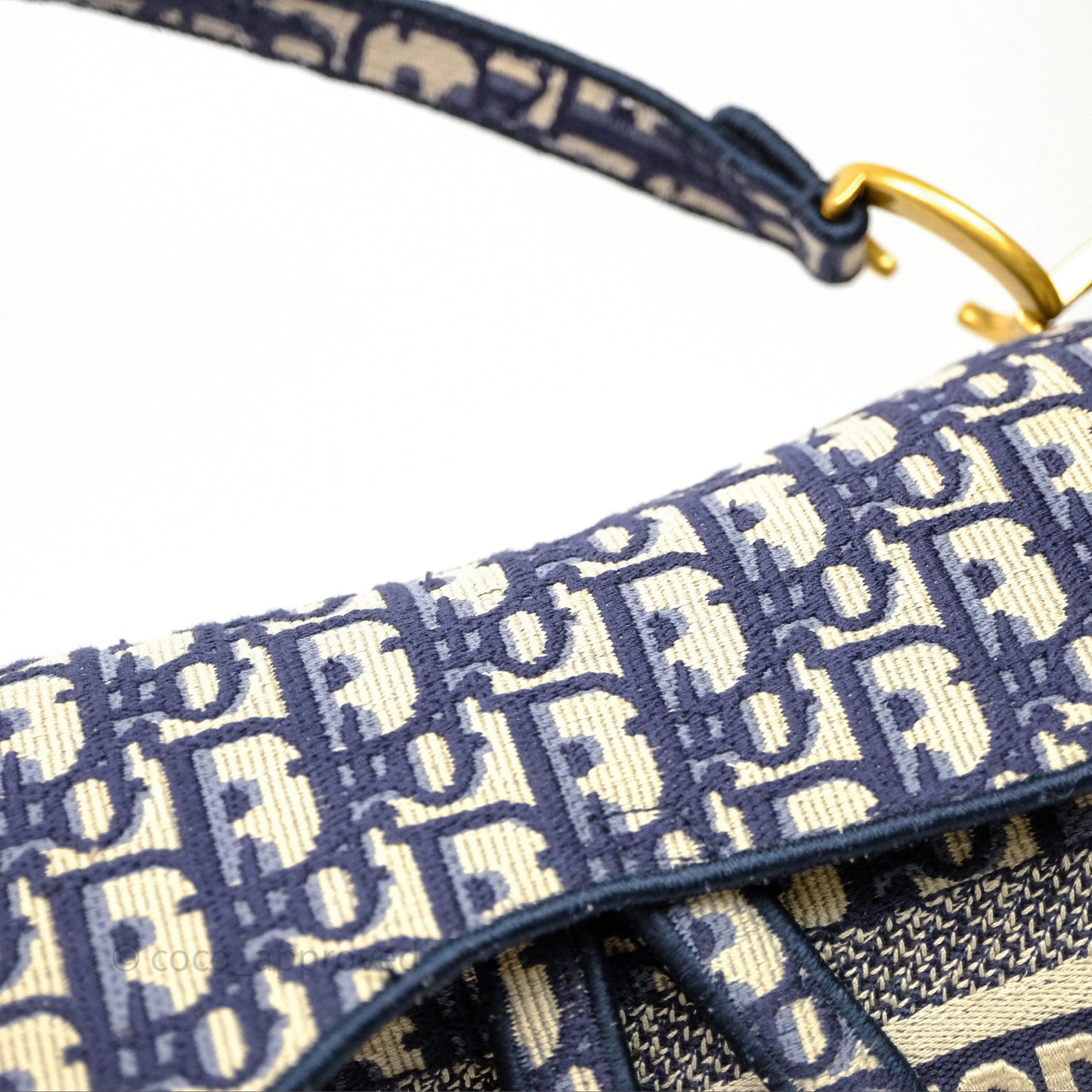 Christian Dior Saddle Bag Navy Dior Oblique Embroidery Gold Hardware