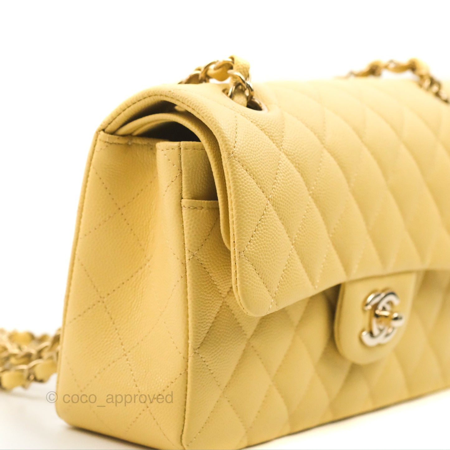 Chanel Small Classic Quilted Flap Yellow Caviar Gold Hardware