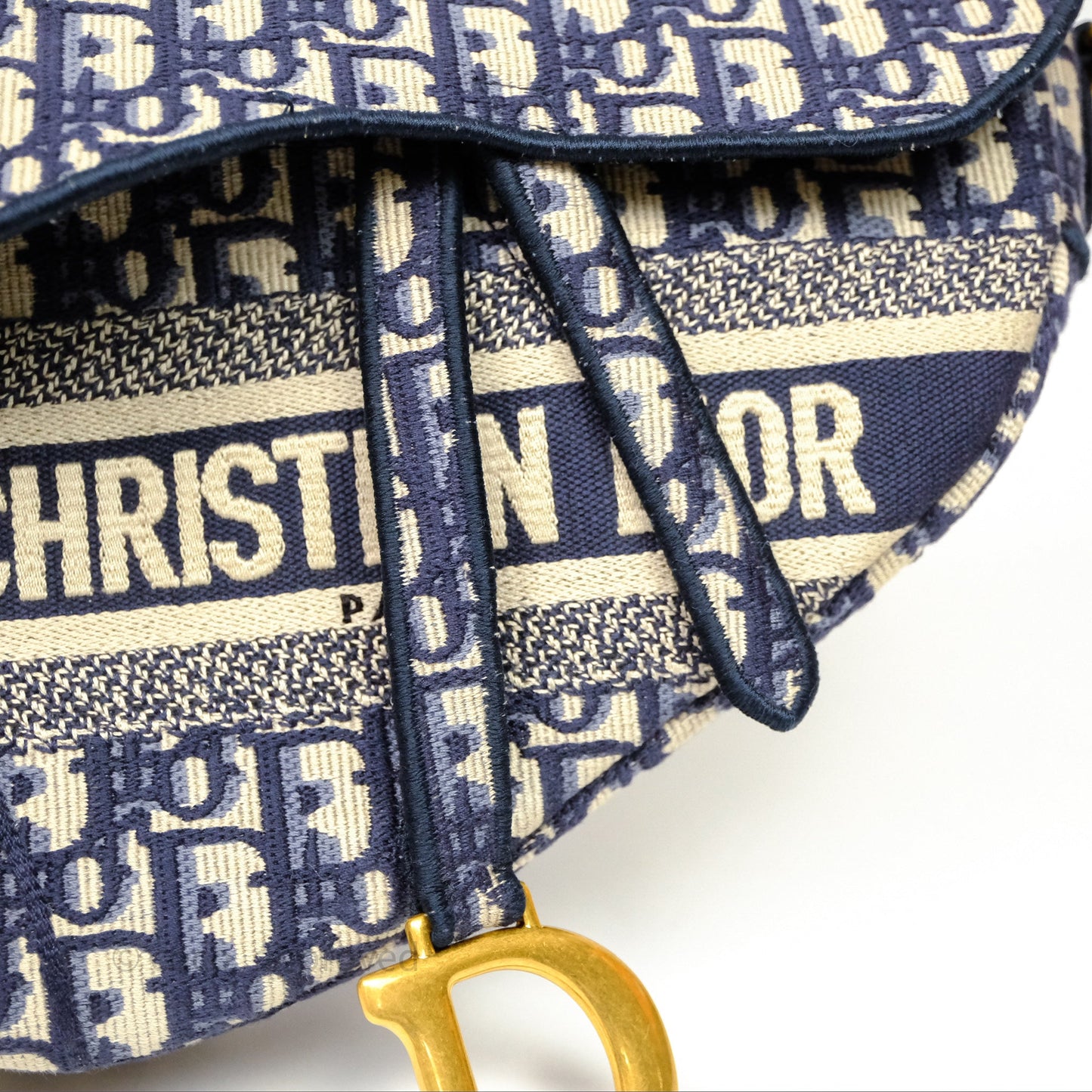 Christian Dior Saddle Bag Navy Dior Oblique Embroidery Gold Hardware